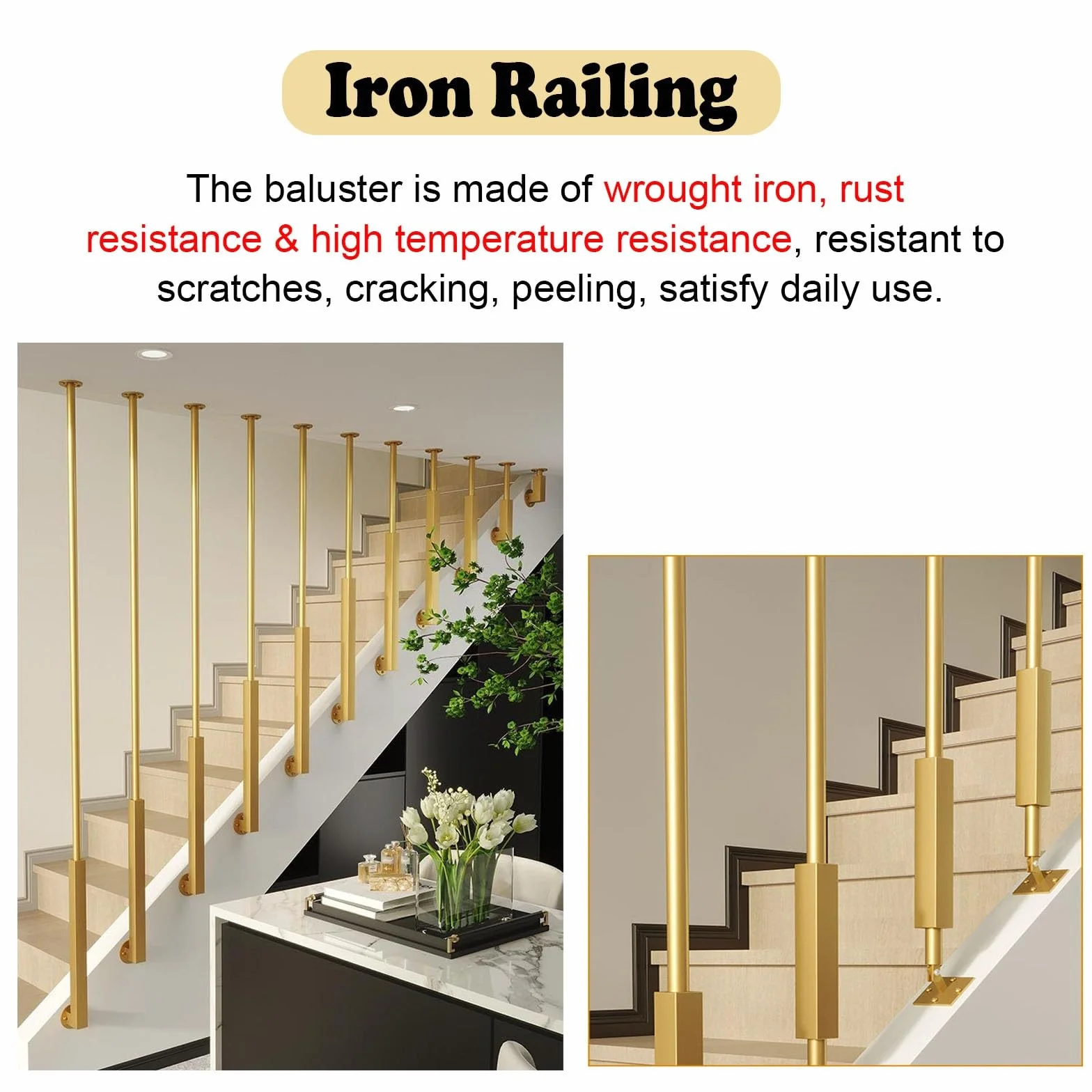 Ringhiera Per Scale Balaustre per scale personalizzabili in ferro nero per interni, Moderno ponte balaustre per case decorativo, Oro/bianco Colonna a balaustro per mansarda/corridoio(Black,150cm)