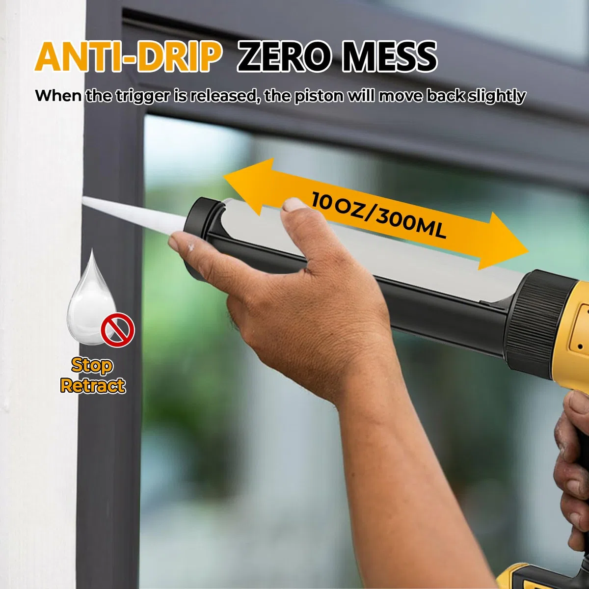 Pistola per sigillatura senza fili per Dewalt, applicatore elettrico per pistola sigillante siliconica per cartucce da 300 ml con 6 velocità regolabili, display digitale, luce LED e antigoccia per