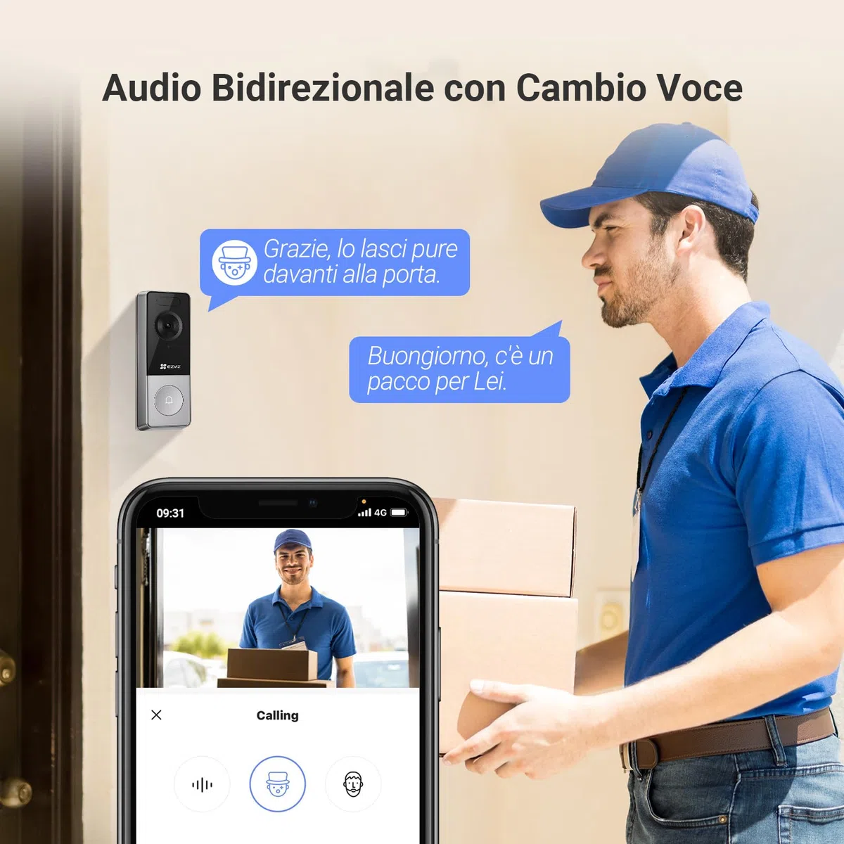 EZVIZ CP8 Kit Video Campanello Wi-Fi con Telecamera 3K a Batteria 9600 mAh, 100% Senza Fili, Rilevamento Persone IA, Audio Bidirezionale, Visione Notturna, Wi-Fi 6, Chime Incluso