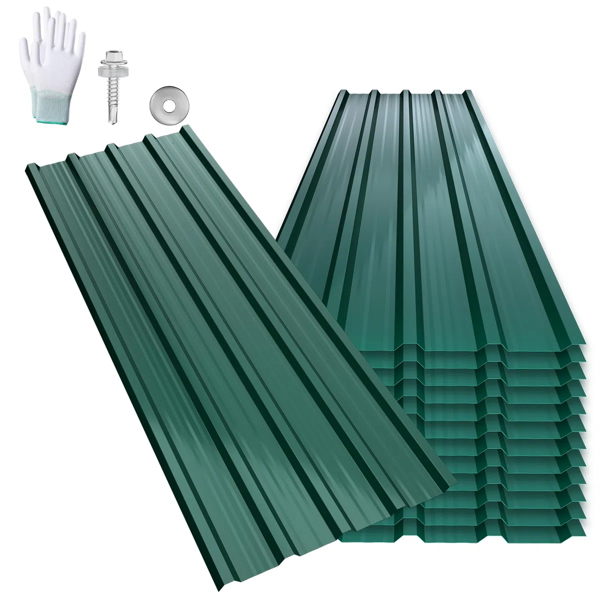 LARS360 12 x lamiera trapezoidale per tetto, 129,5 x 45 cm, 7 m², profilata zincata, ondulata 0,25 mm, pannelli per tetti in acciaio zincato per casetta degli attrezzi, inclusi guanti