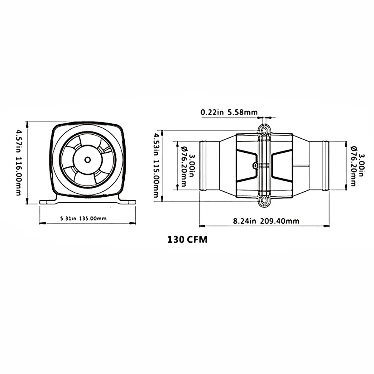 Wakects 75mm Ventola Estrazione, Ventilatore in linea, Ventilatore del Condotto di Ventilazione per yacht, edifici, roulotte