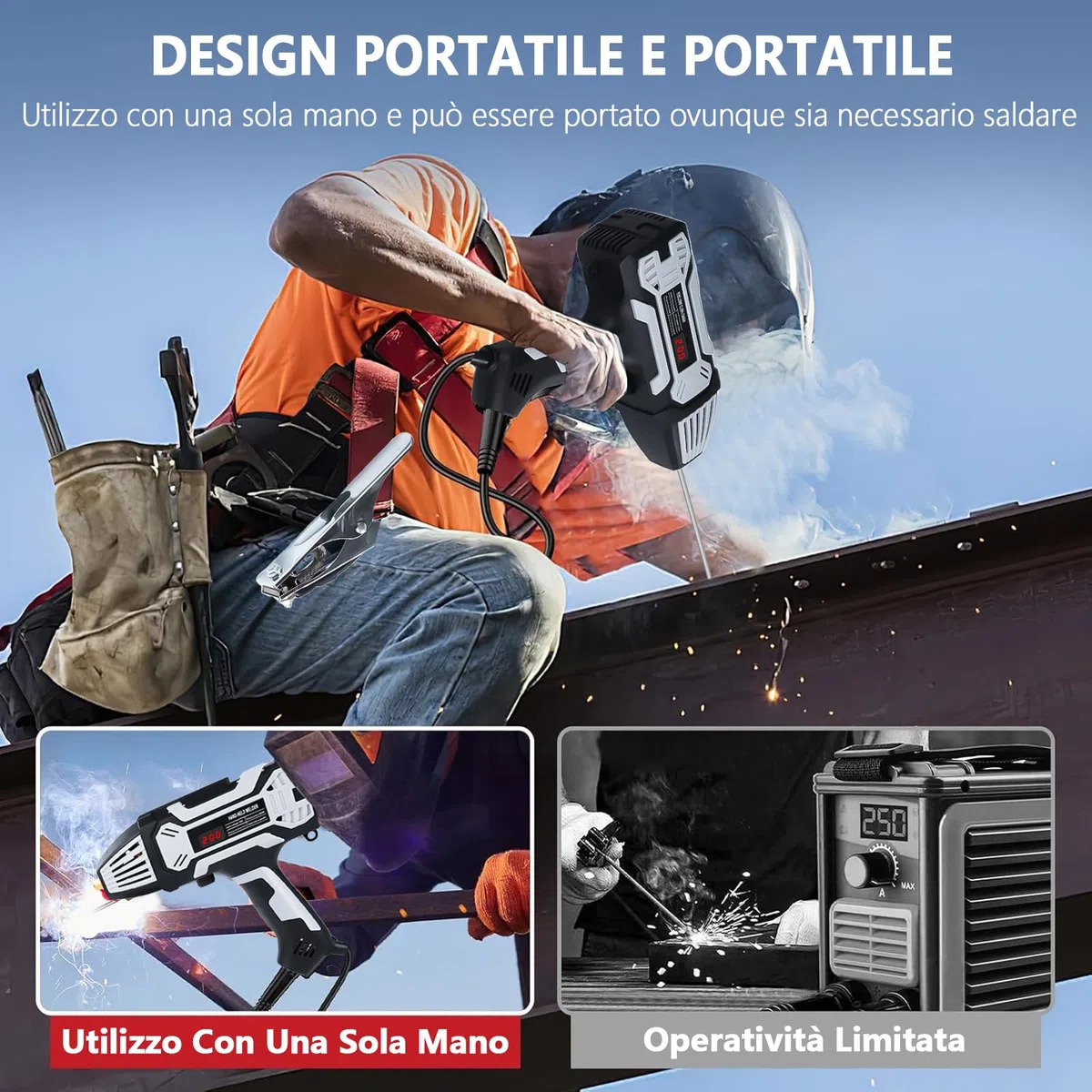 Saldatrice portatile per elettrodi a mano, saldatrice ad arco, 220V/3000W, saldatrice portatile Arc con inverter IGBT, corrente di uscita 20–200A