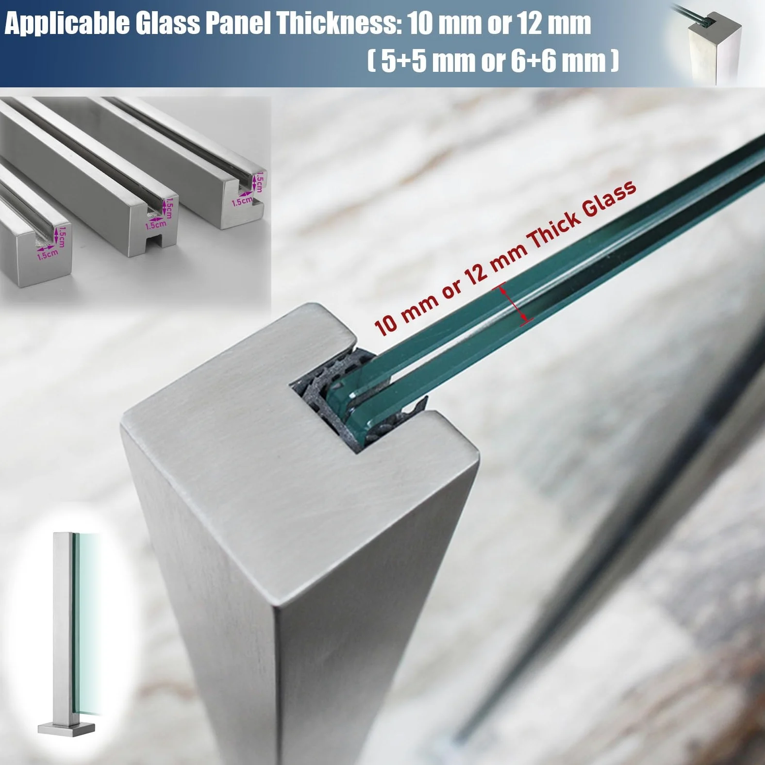 Ringhiera Vetro scale interne esterni Balcone Terrazza Sistema Di Pali Ringhiera In Vetro Palo Di Supporto Per Balaustra Del Pannello Con Slot, Kit Balaustra In Vetro Per Scala Piattaforma Ponte Giard