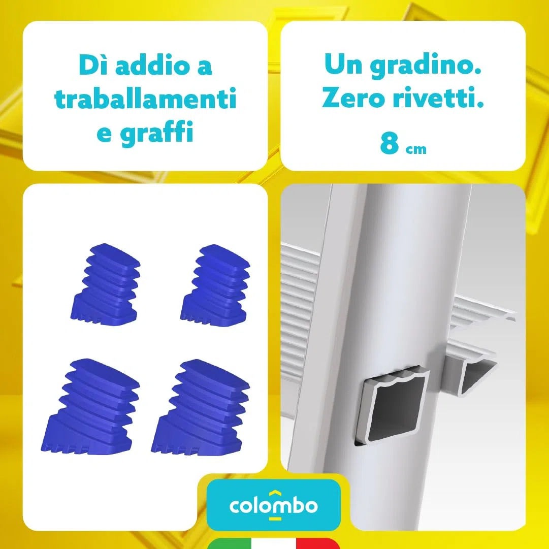 Colombo Scala Pieghevole in Alluminio Libellula 3/4/5/6/7/8 Gradini Senza Rivetti | Scala 6 Gradini, Robusta con Piattaforma Antiscivolo | Portata 150kg | Conforme EN131 TÜV-GS | Made in Italy