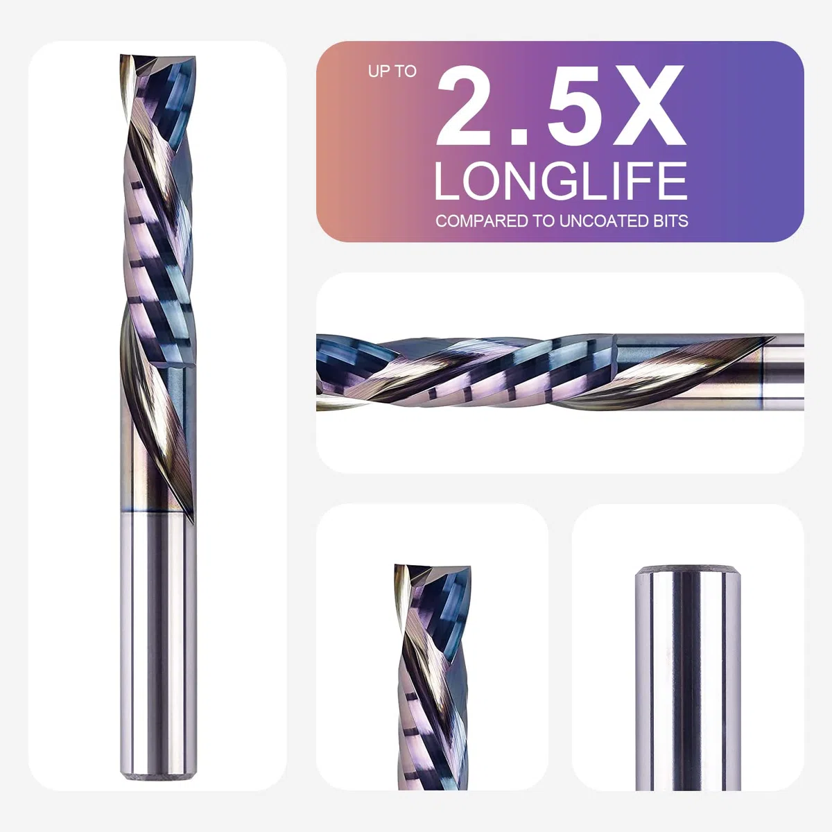 SpeTool Fresa a spirale per scanalature da 8 mm, gambo di compressione da 32 mm, lunghezza di taglio (con rivestimento TAC, 2)