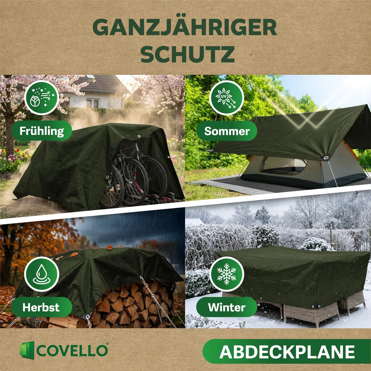 Covello Telo impermeabile esterno 260g/m² Top Line | Telo occhiellato 6m x 5m | Telo impermeabile | Resistente ai Raggi UV Agli Strappi | Telone multifunzionale per la protezione