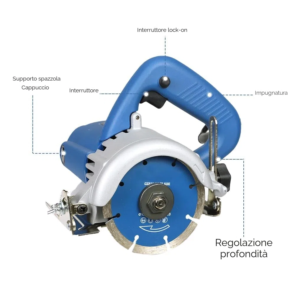 Tagliapiastrelle Hancaner Sega da taglio a secco,1200W,con disco da taglio ad alta resistenza,12000 giri/min e taglio smussato 0-45 gradi,per marmo,piastrelle,ceramica,legno,PVC