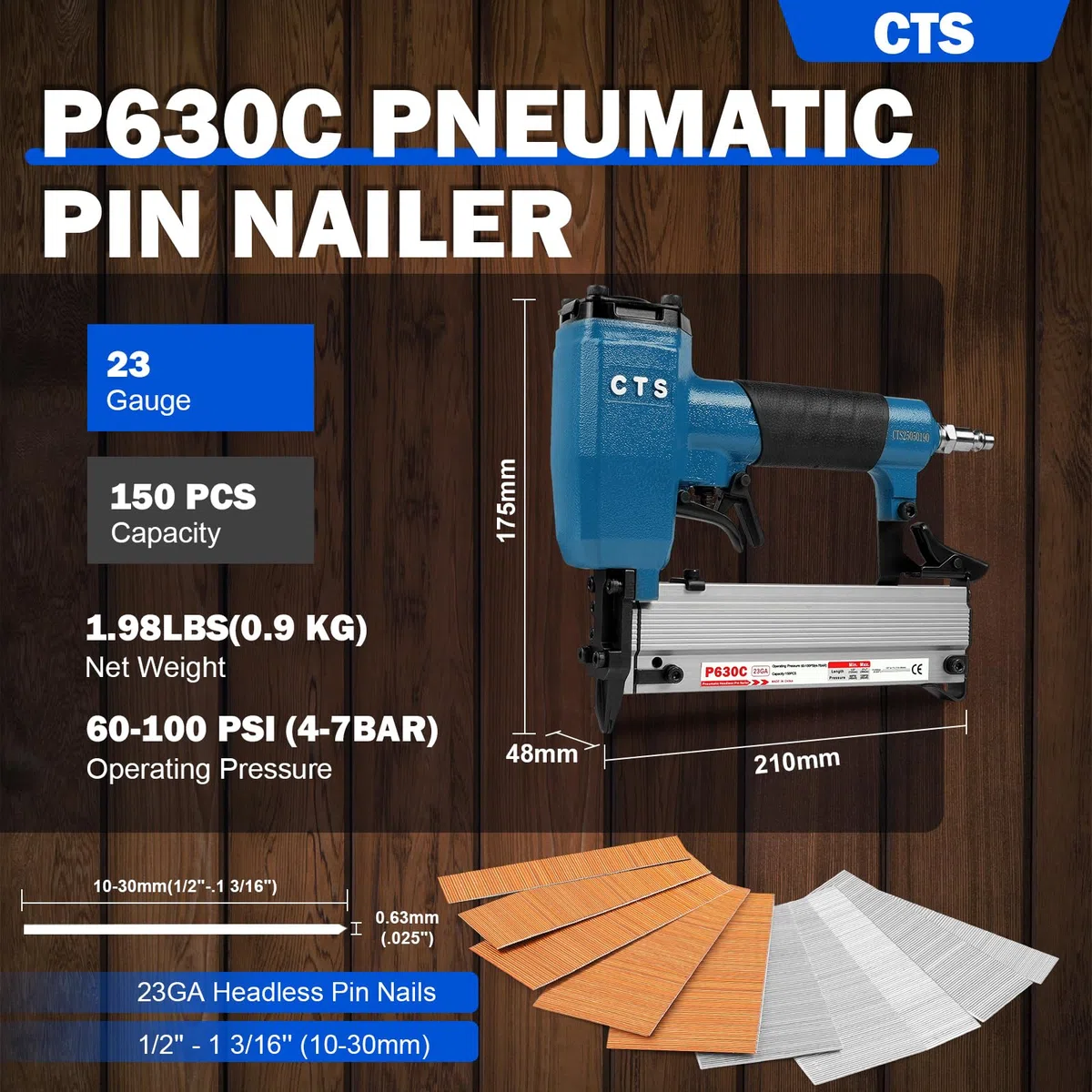 P630C Chiodatrice pneumatica per microchiodi senza testa calibro 23 da 12 a 30 mm con doppio grilletto di sicurezza per mobili armadi e decorazione interna