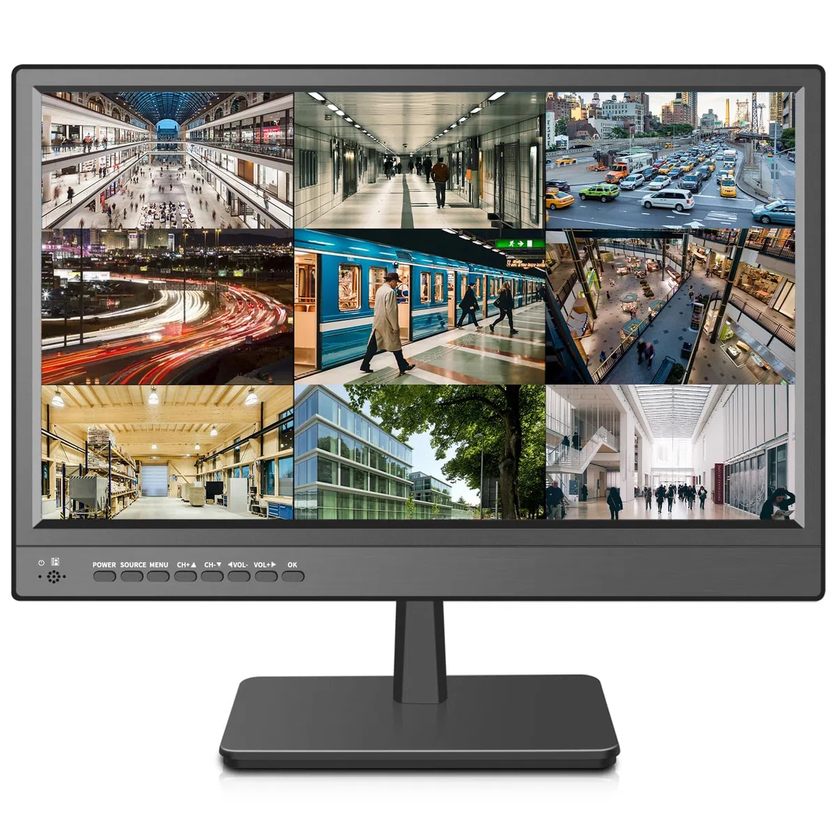 Jexiop - Monitor di sicurezza da 17 pollici, supporto USB a parete, riproduzione video full format, monitor CCTV con ingresso AV/HDMI, uscita VGA/cuffie, altoparlante