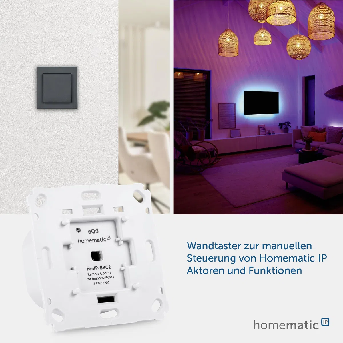 Homematic IP Smart Home - Pulsante da Parete per Interruttore di Marca, 2 ingressi HmIP-BRC2, 230v, 50Hz, Max.10mA