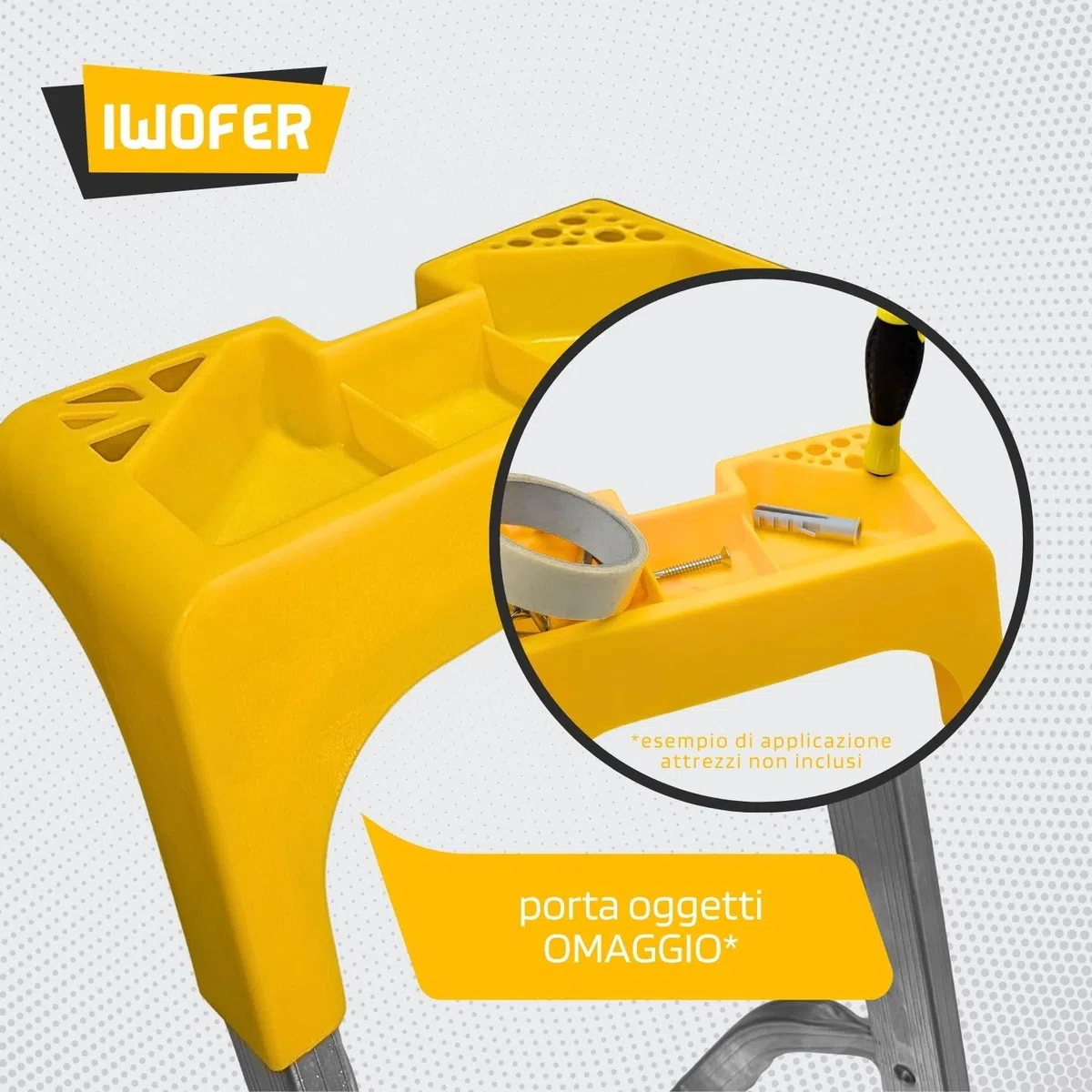 IWOFER Scala Domestica in Alluminio | Antiscivolo con Gradini da 80mm | con Portaoggetti e Blocco di sicurezza | Made in Italy (Giallo, 6)