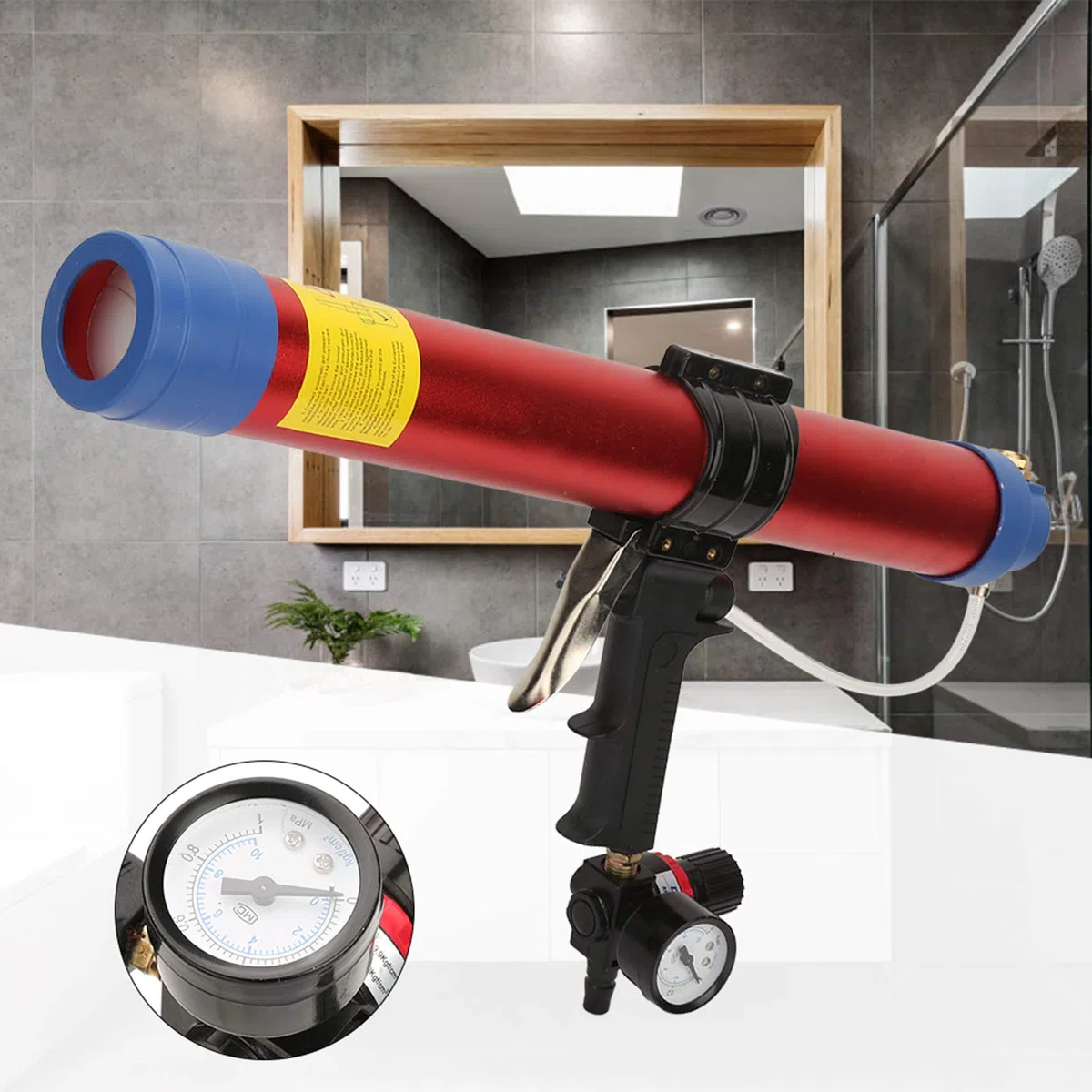 AUTO Pistola a colla pneumatica morbida, pistola a colla pneumatica con indicatore di velocità per la decorazione architettonica (600 ml) cessoria pistola mastic+pistola masticatrice