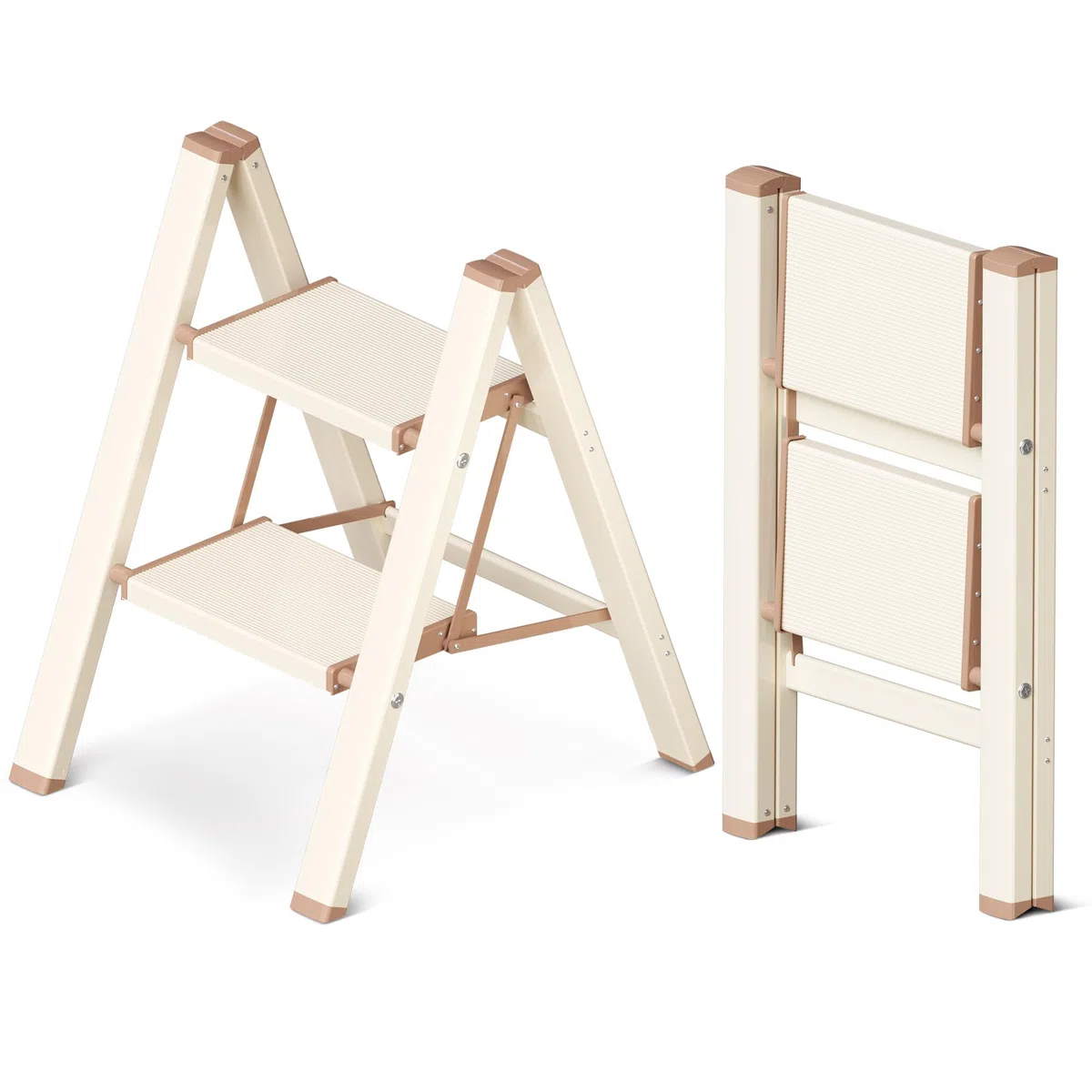Scala a 2 Gradini, Sgabello Piegevole con Pedale Largo Antiscivolo in Alluminio Leggero ma Resistente, Portata 150 kg, Design Moderno Carino per Spazi Domestici Interni