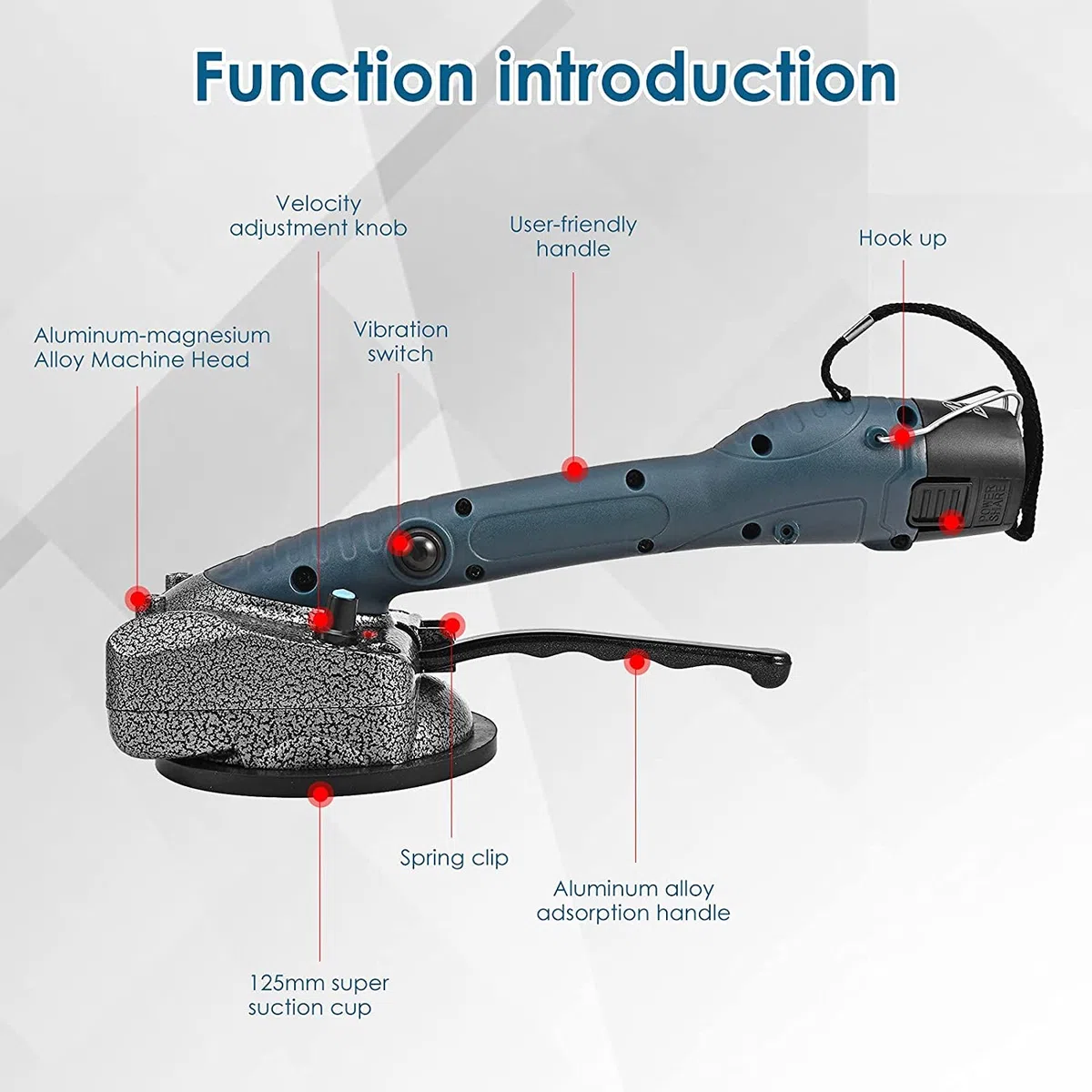 Piastrellatrice Elettrica per Piastrelle, 10-150Hz Strumento di Installazione Automatica per Piastrelle da 10 Marce Ventosa da 125 x 125 mm Portatile 45 kg & Batteria Al Litio x 2