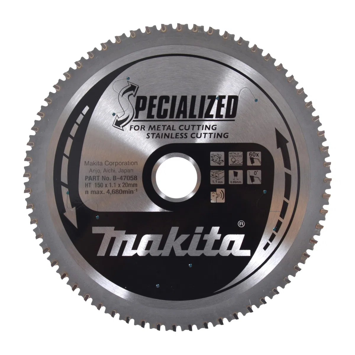Makita B-47058 Lama Sega Circolare T.C.T. 150x20mm 60T Metallo Acciaio