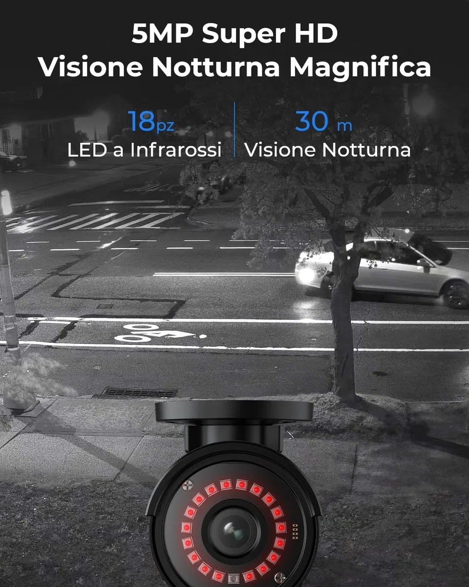 Reolink 5MP PoE Kit Videosorveglianza Esterno, 4K NVR 8CH 2TB + 4x 5MP Telecamera, Rilevamento di Uomo/Veicolo, Visione Notturna IR, Impermeabile IP67, Registrazione 24/7, RLK8-410B4-5MP (Nero)