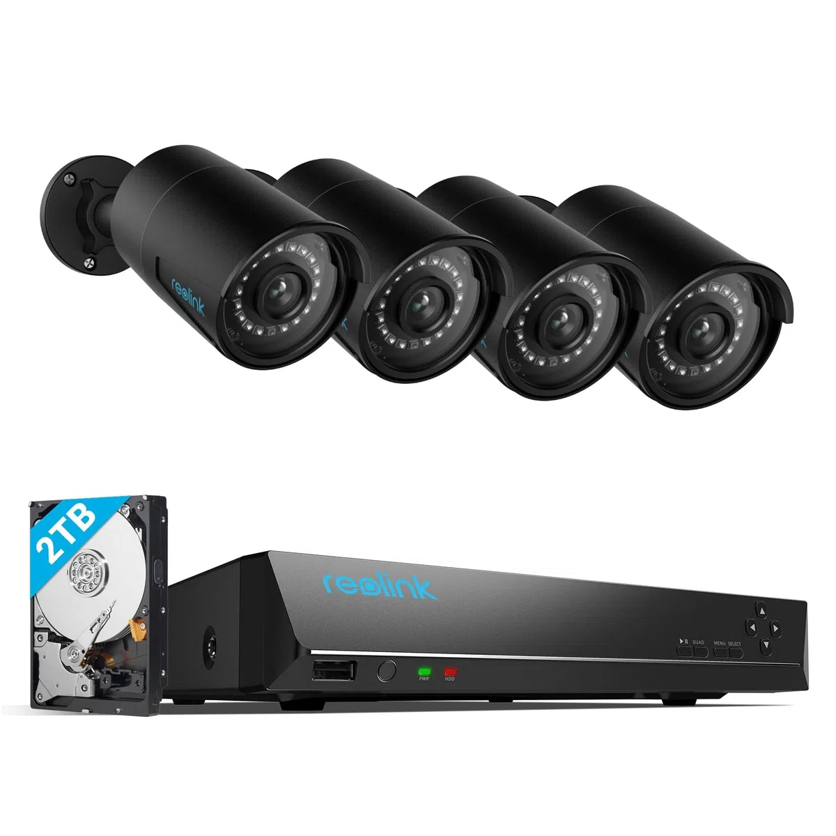 Reolink 5MP PoE Kit Videosorveglianza Esterno, 4K NVR 8CH 2TB + 4x 5MP Telecamera, Rilevamento di Uomo/Veicolo, Visione Notturna IR, Impermeabile IP67, Registrazione 24/7, RLK8-410B4-5MP (Nero)