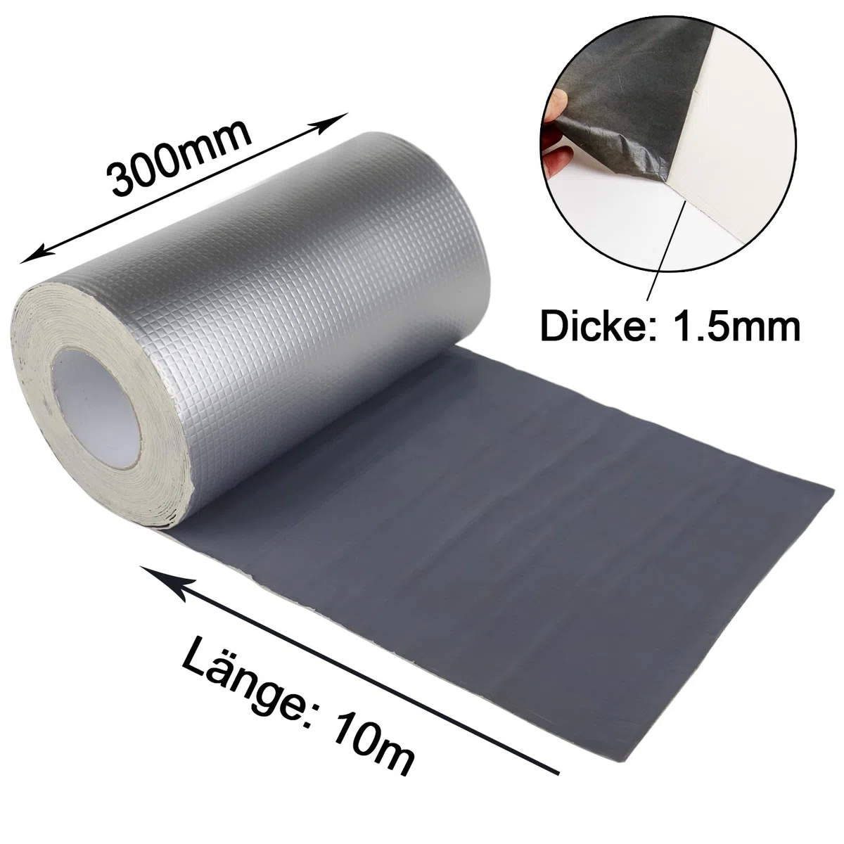 Nastro in alluminio butilico impermeabile, 30 cm x 10 m x 1,5 mm (T), nastro sigillante butilico, autoadesivo, per sigillare e fissare perdite, confezione BOMEI