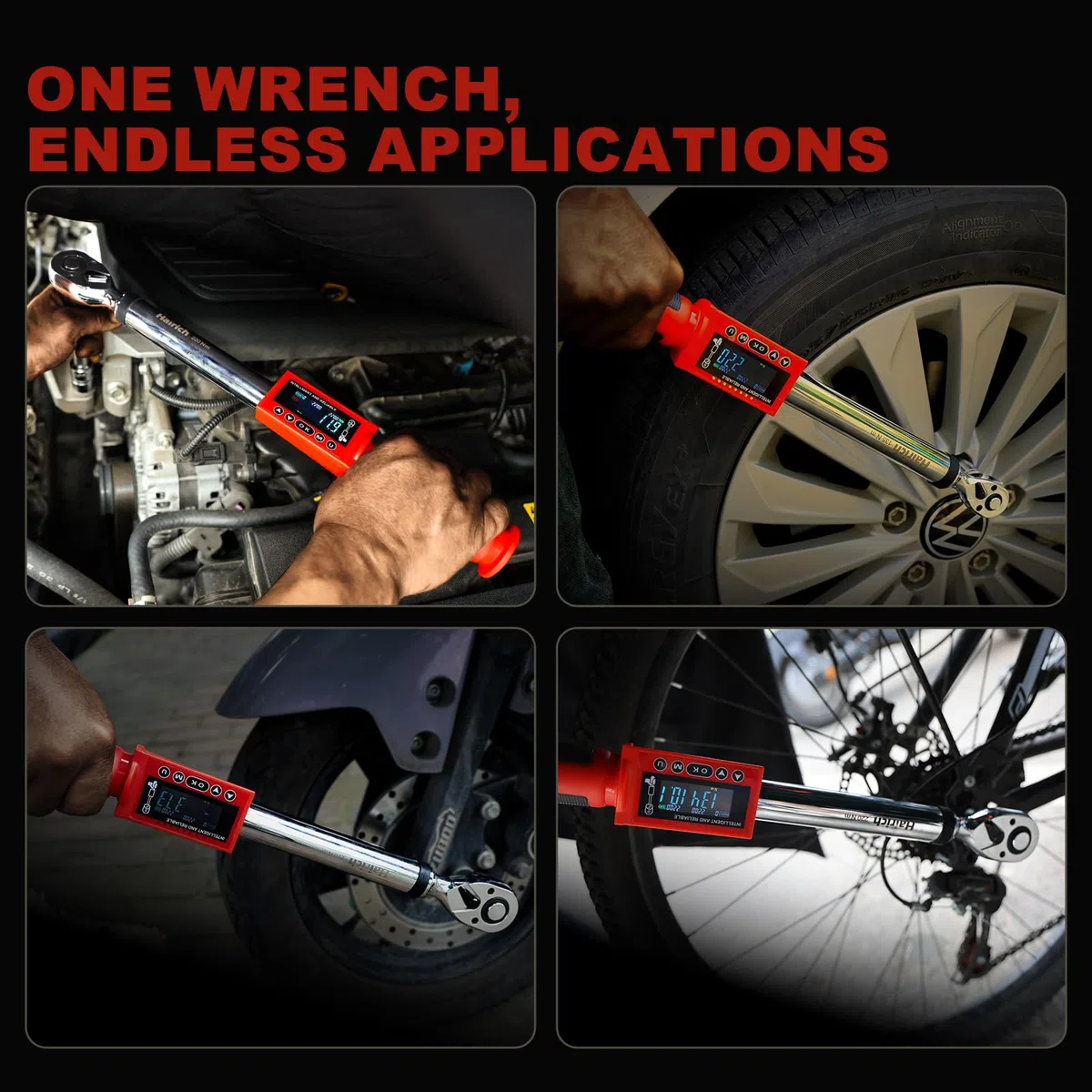 Hairich Chiave dinamometrica digitale 1/2 pollici, 11-220 N.m, precisione ±2%, con indicatore LED, segnale acustico e funzione di memorizzazione, kit coppia elettronica per auto, moto e camion
