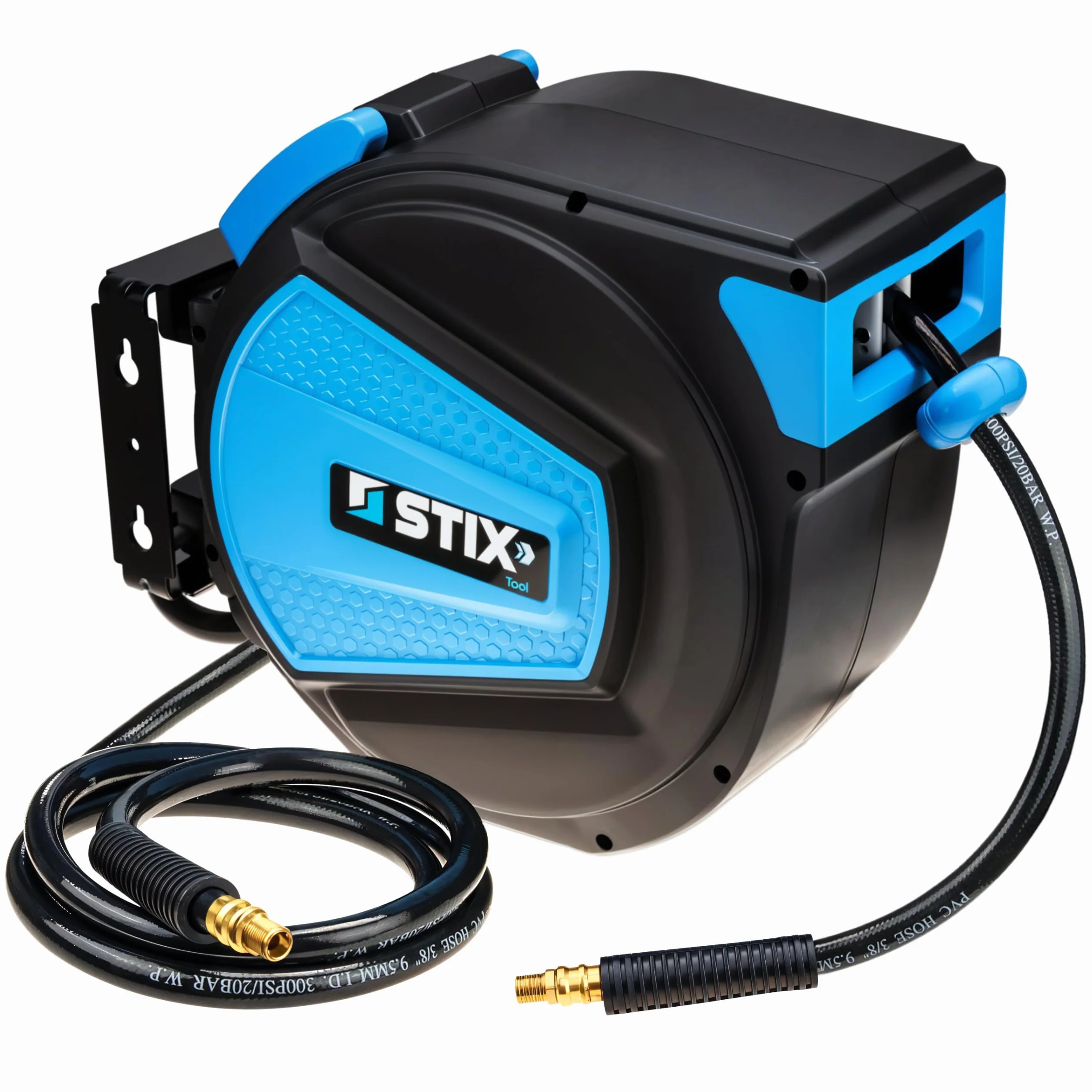 Stix Avvolgitubo aria compressa - lunghezza 20m - Tubo dell'aria in PVC - Staffa girevole a 180 gradi - Montaggio a parete/soffitto - raccordo per tubo flessibile G-1/4”