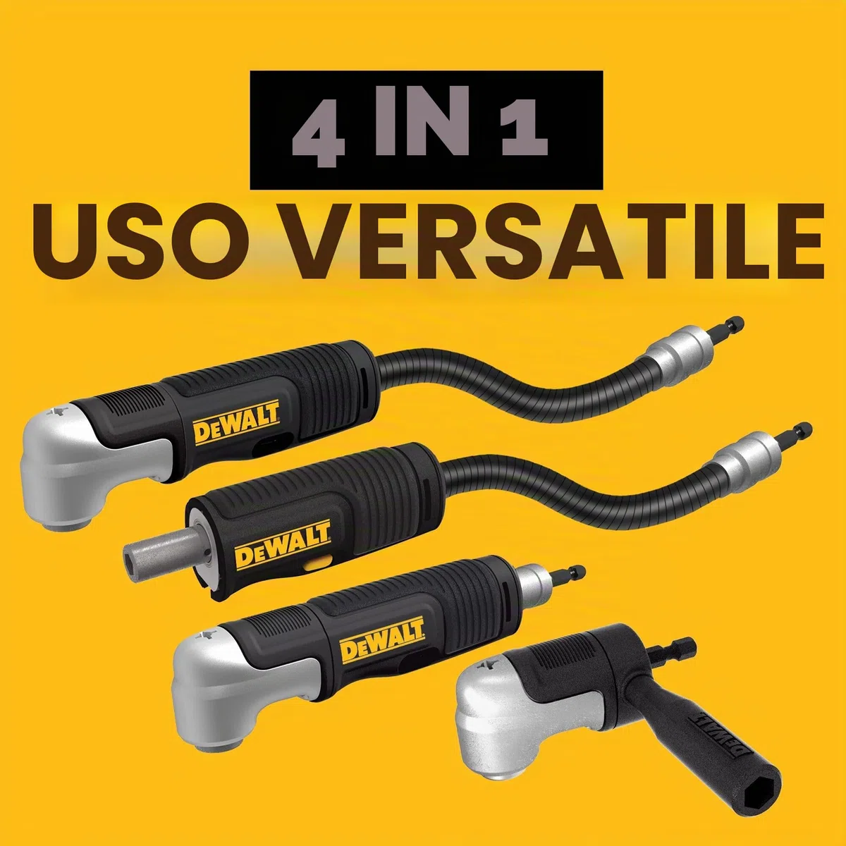 DEWALT Adattatore per trapano ad angolo retto, FlexTorq, sistema 4 in 1, compatto, albero flessibile dritto, 30,5 cm (DWAMRASETFT)