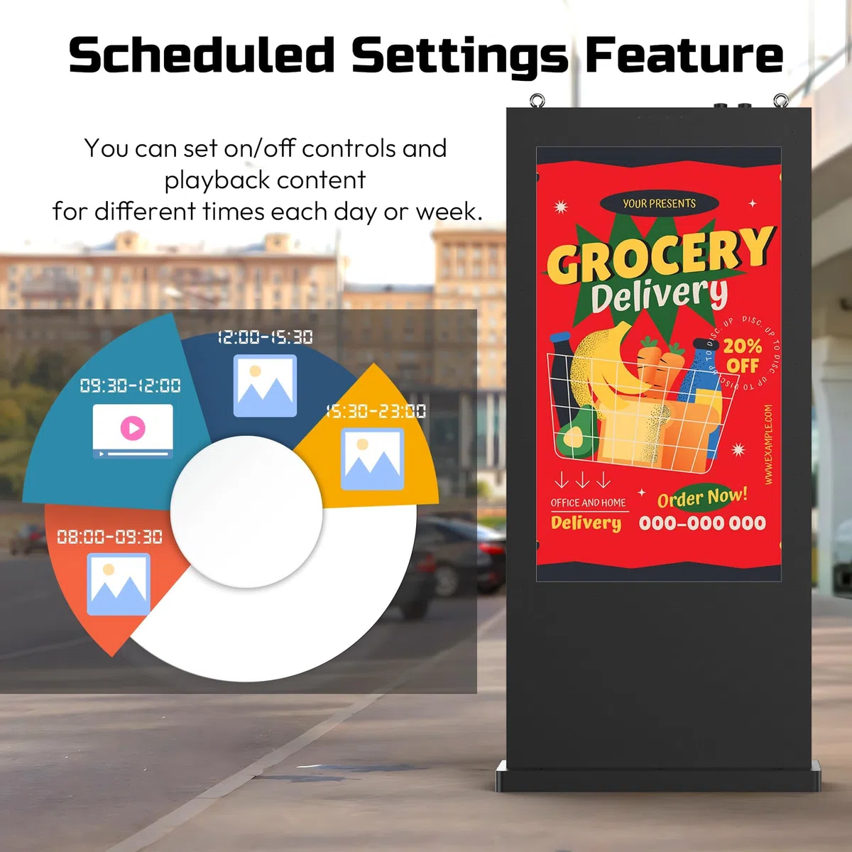 4K Totem Pubblicitario da Esterno, IP66 Impermeabile&3000 Nits,LCD Digital Signage con Luminosità Automatica,Remote CMS,WiFi/HDMI/USB,Totem Display Digitale per Ristorazione Retail (43 Pollici)