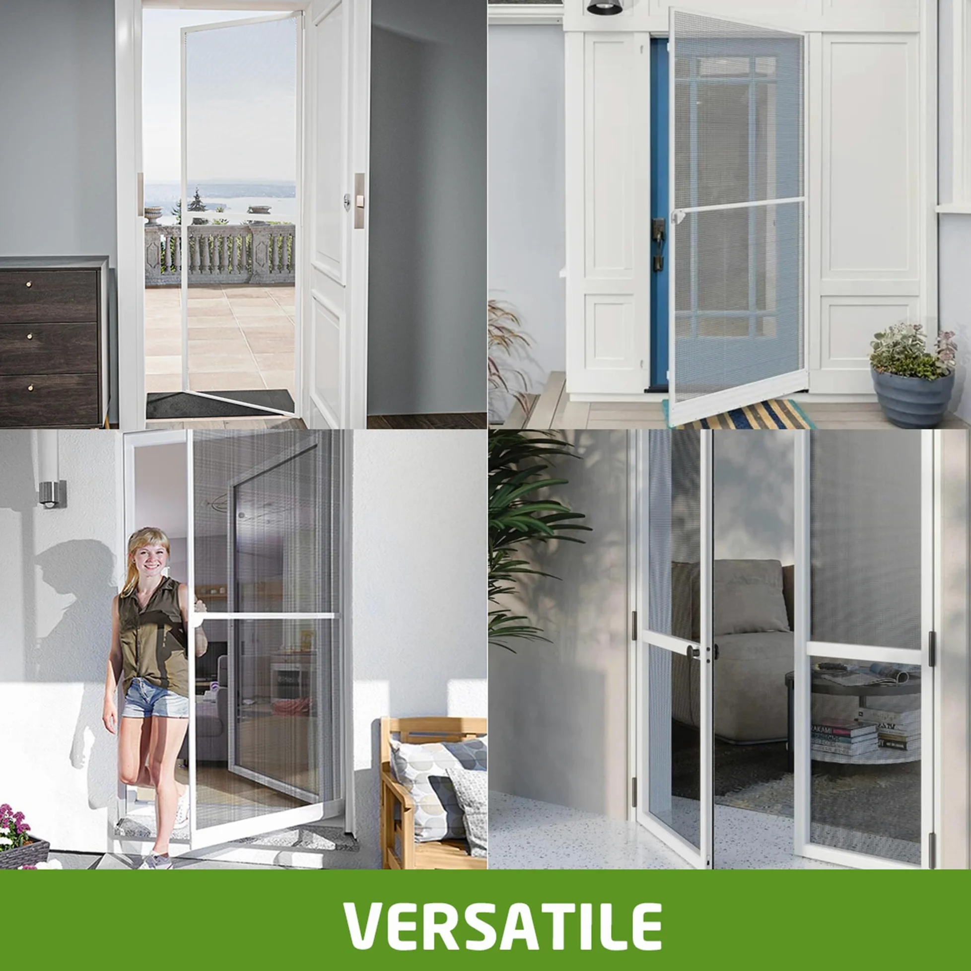 Amig - Zanzariera porta - Zanzariera regolabile con kit completo - Protezione efficace contro insetti - 100 x 220 cm - Alluminio/Fibra di vetro - Bianco/Grigio