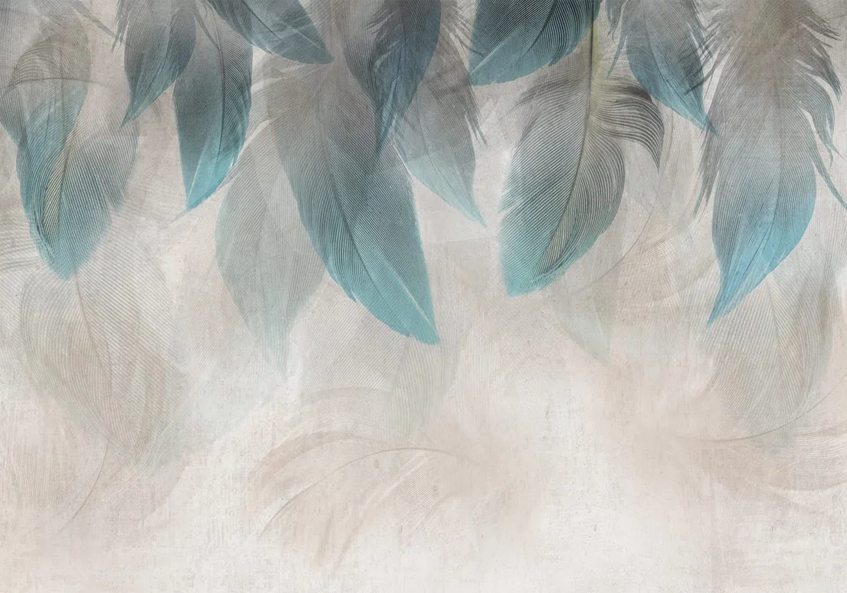 murando - Carta da Parati Adesiva Piuma 343x256 cm Fotomurali Adesivi Murali Rivestimento Parete Moderna per Pareti Adesiva Muro Decorativo Fotomurale Soggiorno Boho Astratto Ornamento turchese