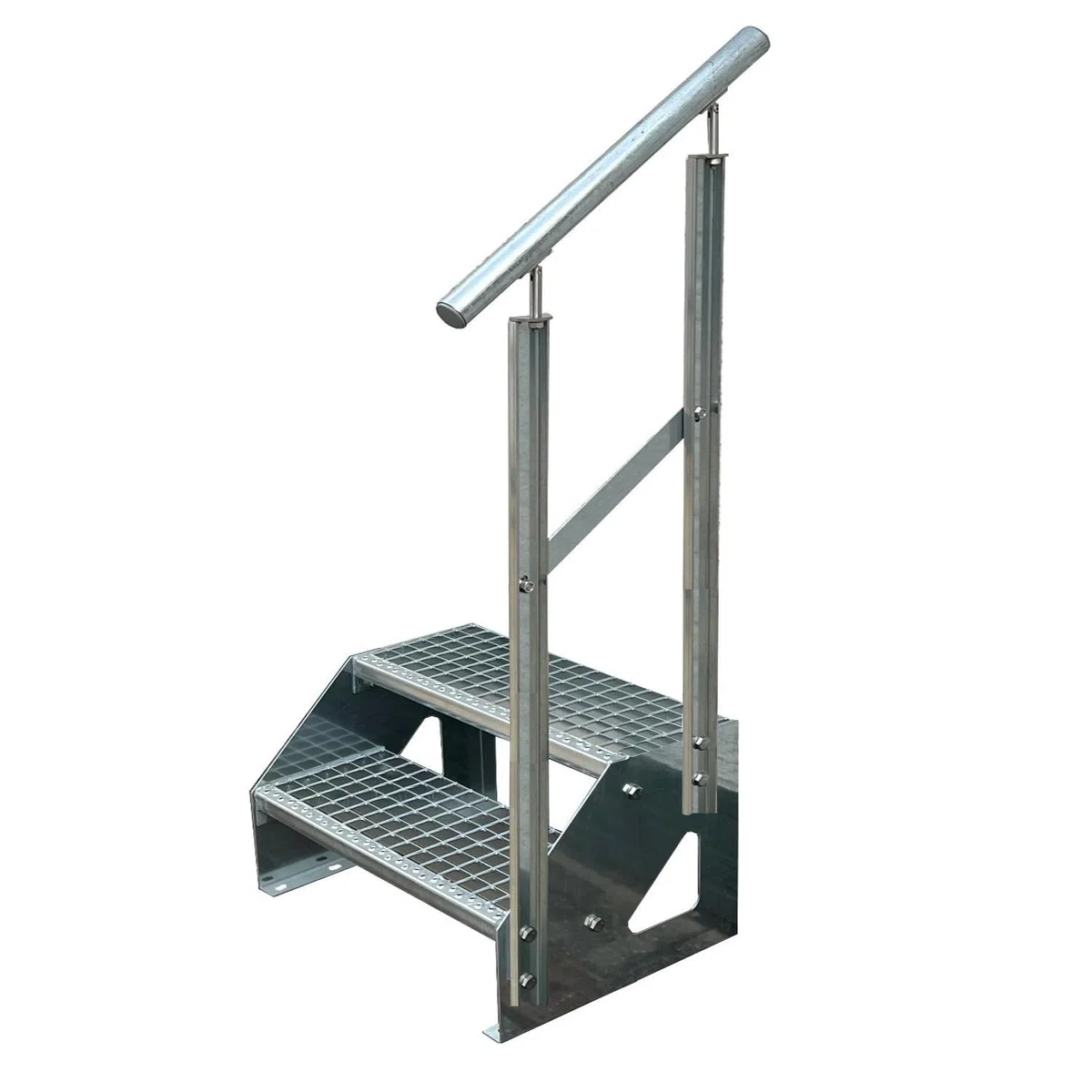 Scale con griglia in acciaio Premium 2 Gradini Scala autoportante Completamente zincata con ringhiera a destra - Dimensioni (L x L x H) 44cm x 100cm x 38cm
