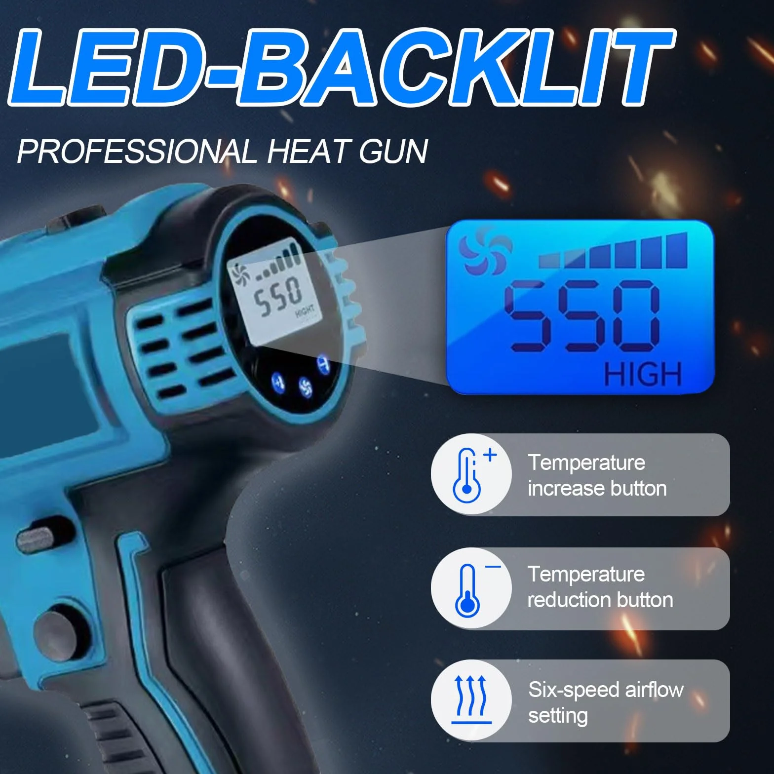 Pistola termica a batteria compatibile con batteria Makita da 18 V, con regolazione del volume d'aria a 2 livelli, temperatura fino a 550 °C e 7 ugelli per saldatura, piegatura di tubi (senza batterie