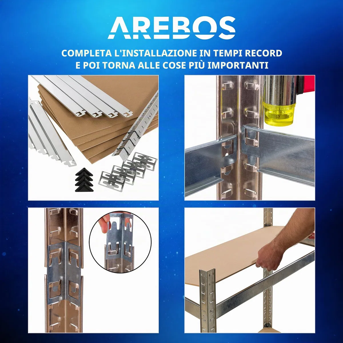 AREBOS Set 2 Scaffali per Carichi Pesanti 180x90x30 cm | 5 Ripiani | Scaffalatura Senza Bulloni per Officina, Magazzino e Cantina | Argento