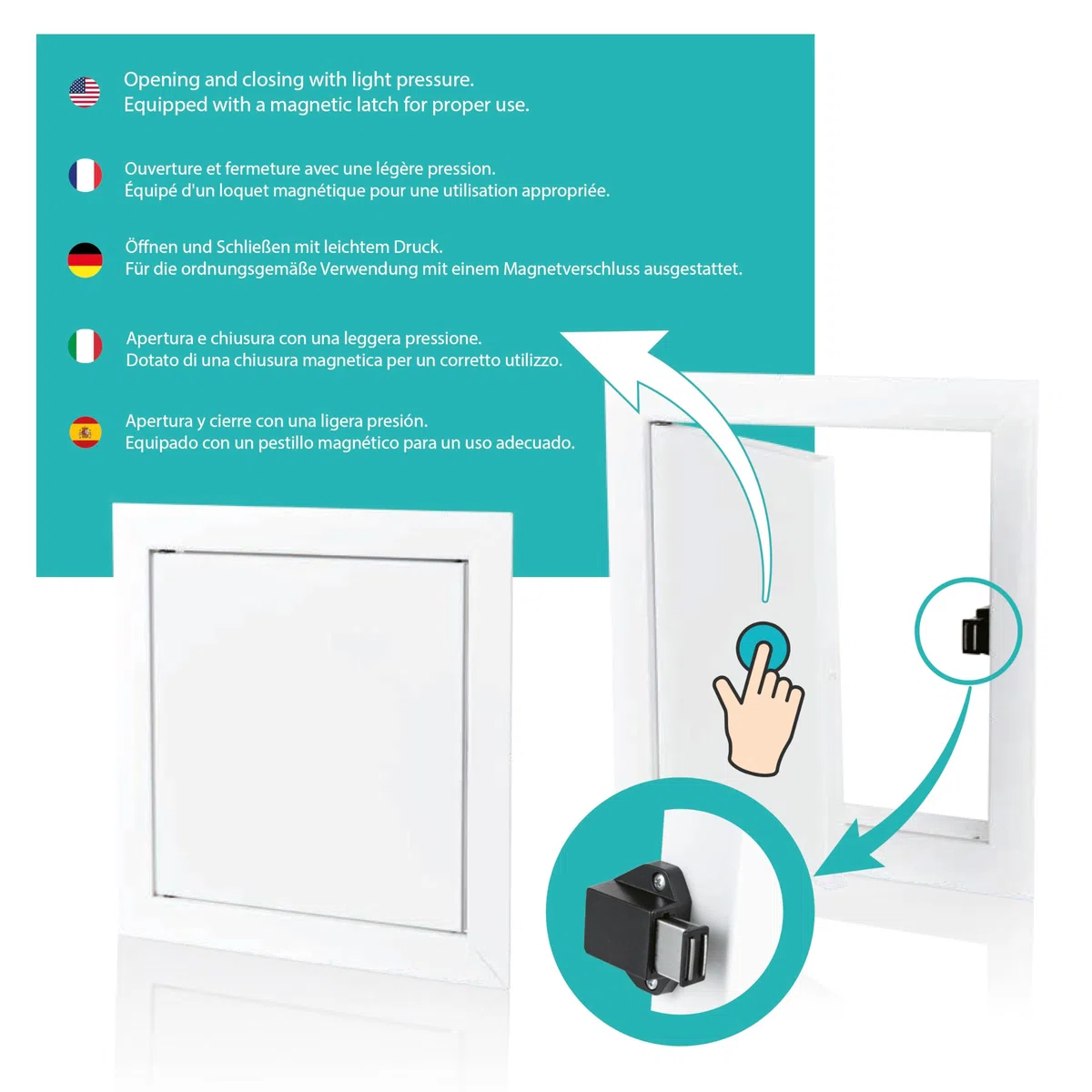 Sportello di Ispezione in Acciaio 600 x 800 mm con Chiusura Magnetica, Apertura Laterale Sinistra/Destra, Pannelli di Accesso per Contatore dell'Acqua, Soffitto, Vasca e Scatole per Fusibili
