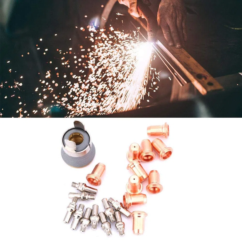 Set 22pz PT60 PT40 Punte per Taglio al Plasma - Ugelli Elettrodi 1.0mm Completo con Coppa Scudo Stand-Off per Torcia Taglio Professionale in Metallo per Saldatura e Lavorazione Professionisti