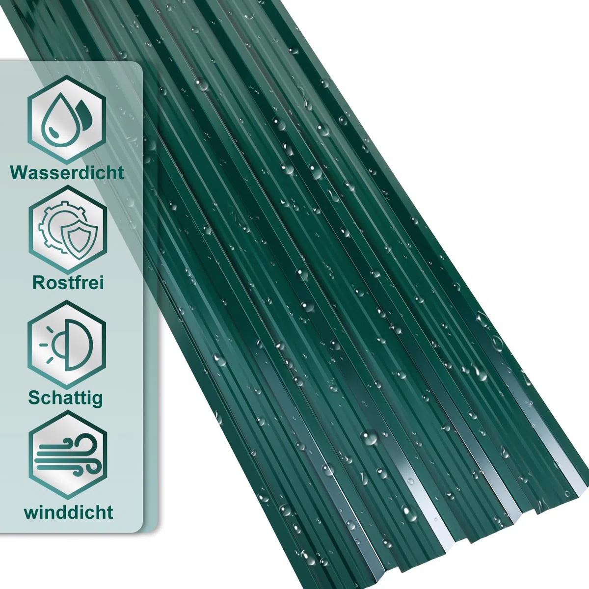 Ikodm 12 fogli trapezoidali da 129 x 46 cm, 7 m², lamiera ondulata zincata 0,25 mm, resistente alla ruggine, verde, lamiera per tetto