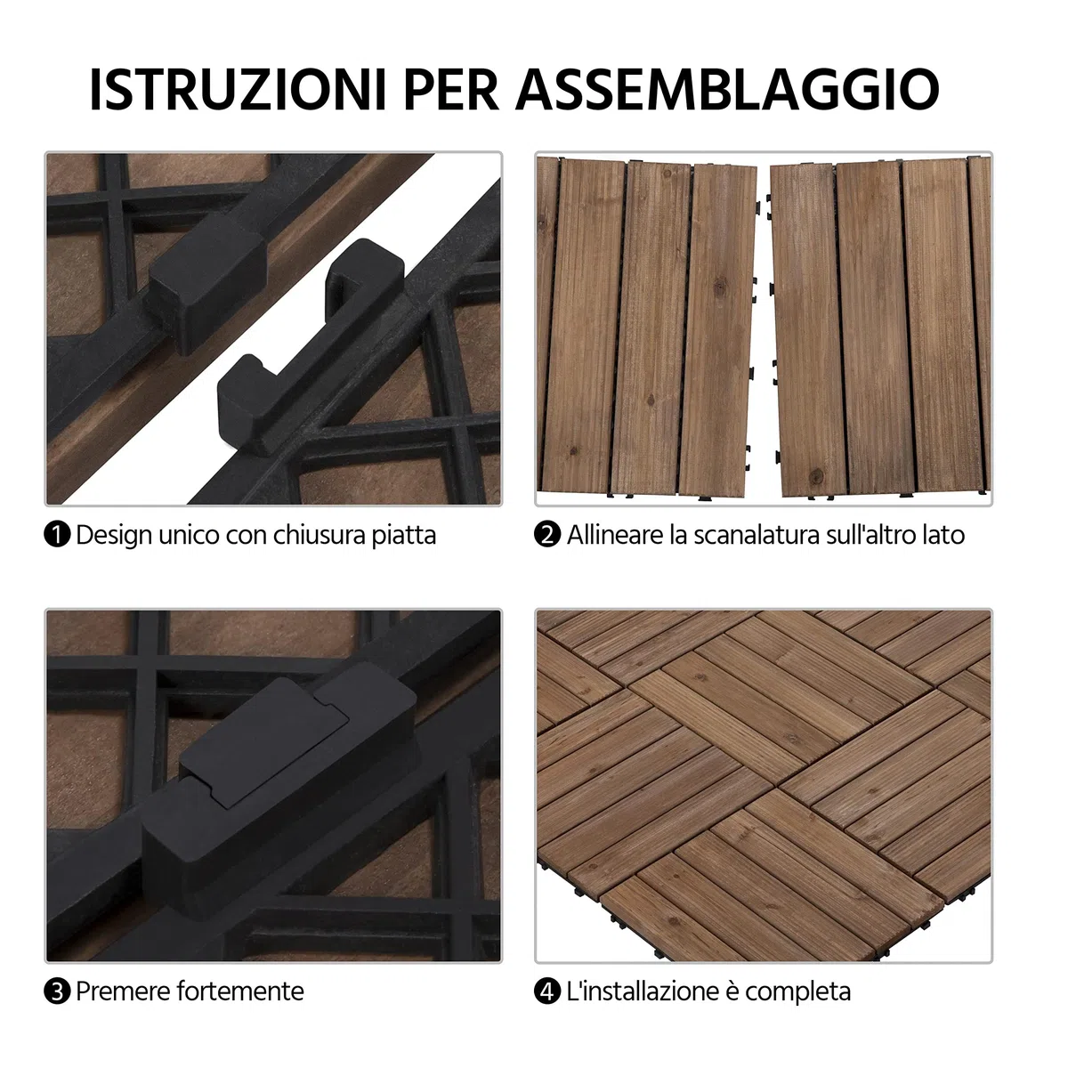 Yaheetech Piastrelle Esterno 30x30 cm Legno Pavimento Giardino ad Incastro 2,43 m² 27 Pezzi per Balcone Terrazza Patio Tagliabile Marrone scuro