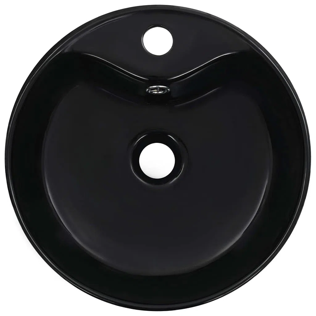 vidaXL Lavandino con Troppopieno Rotondo Moderno Elegante Lavello Lavabo Arredo Bagno Sanitari 36x13 cm in Ceramica Nero