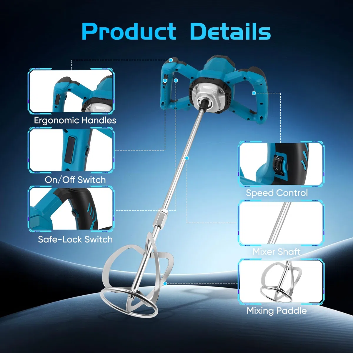 Miscelatore elettrico 2400 W, miscelatore manuale a 6 velocità regolabili, agitatore elettrico per cemento, intonaco, malta, vernice e colla