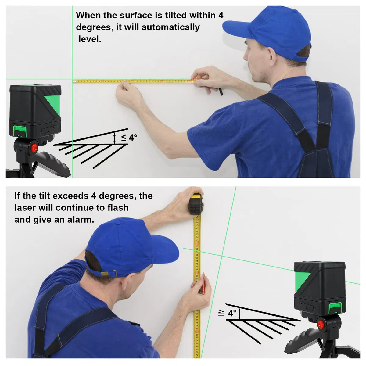 Livella Laser Autolivellante a Croce Linea Verde Orizzontale e Verticale con Supporto Magnetico Borsa Portatile e Treppiede (Batterie Incluse)