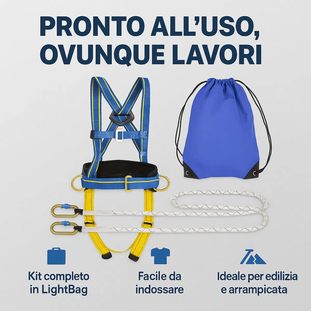 Kit Imbracatura di Sicurezza Anticaduta - Sistema di Ritenzione - Kit di Trattenuta per Sicurezza sul Lavoro e Arrampicata - Imbracatura Arrampicata - Kit Ferrata (Modello Advanced)