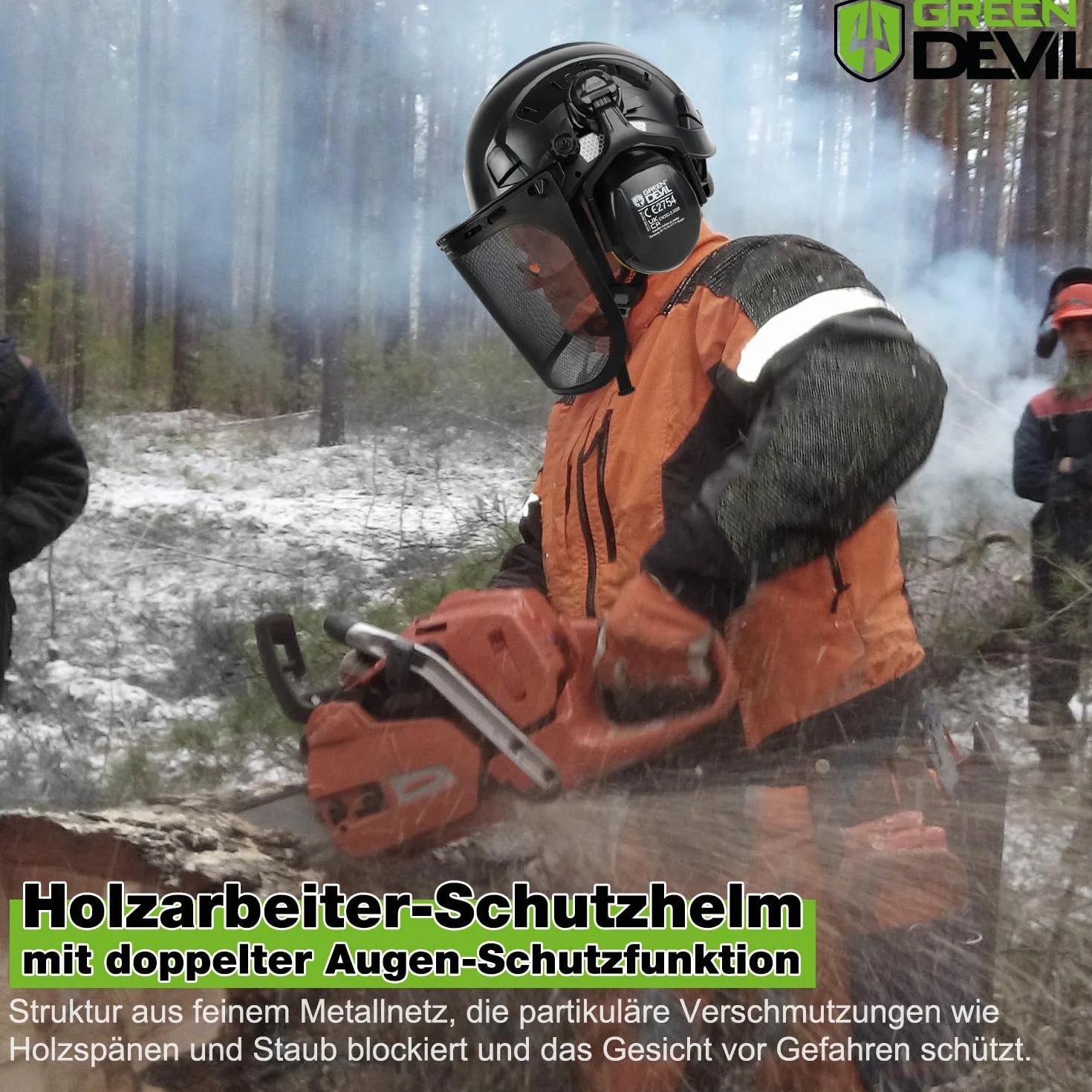 GREEN DEVIL Casco protettivo per motosega, certificato EN397, sistema 5 in 1, con protezione del viso, visiera integrata e paraorecchie – ventilato, per cascate e giardinaggio, unisex