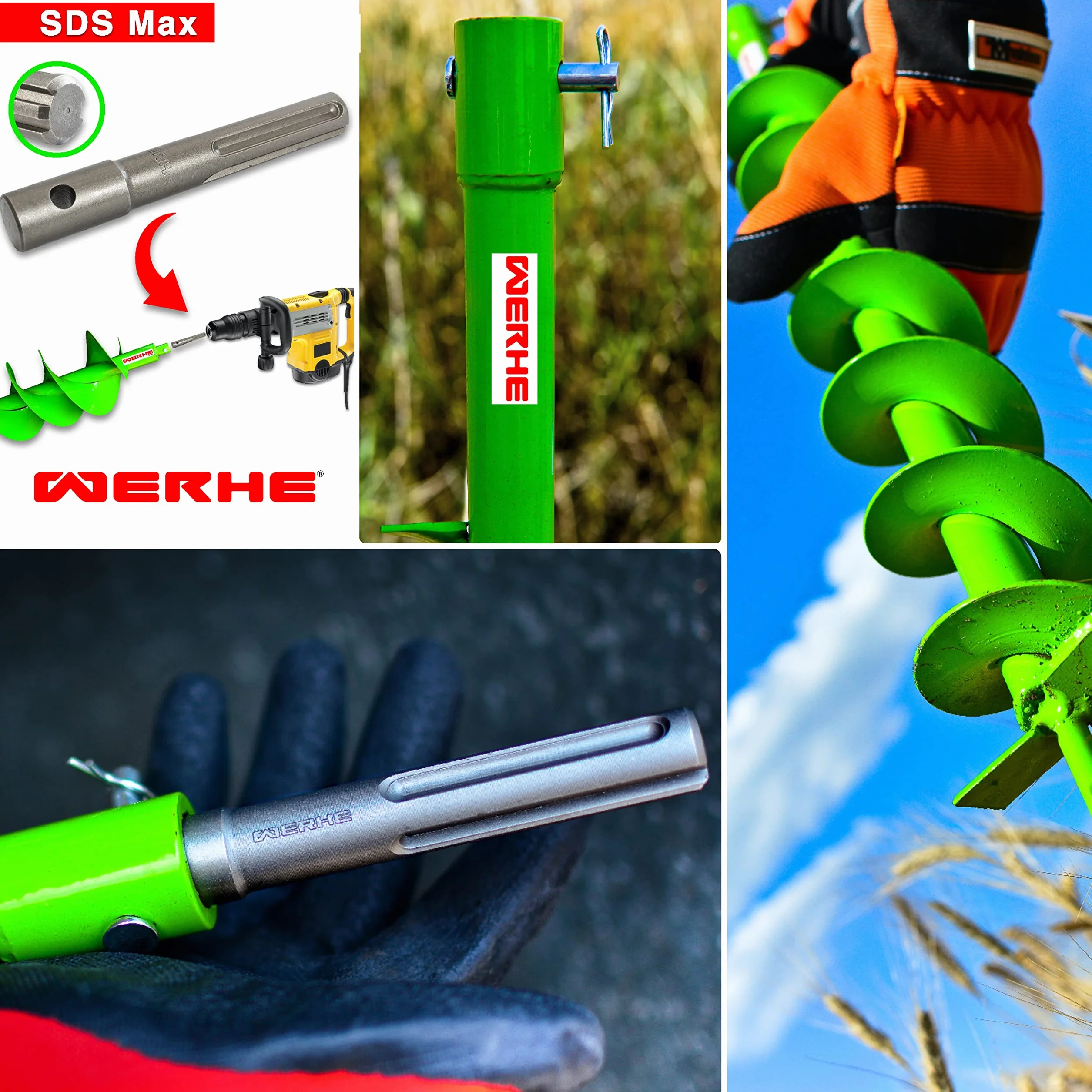 WERHE Trapano professionale per Auger 120 mm doppio albero batteria molto robusto con adattatore SDS Max