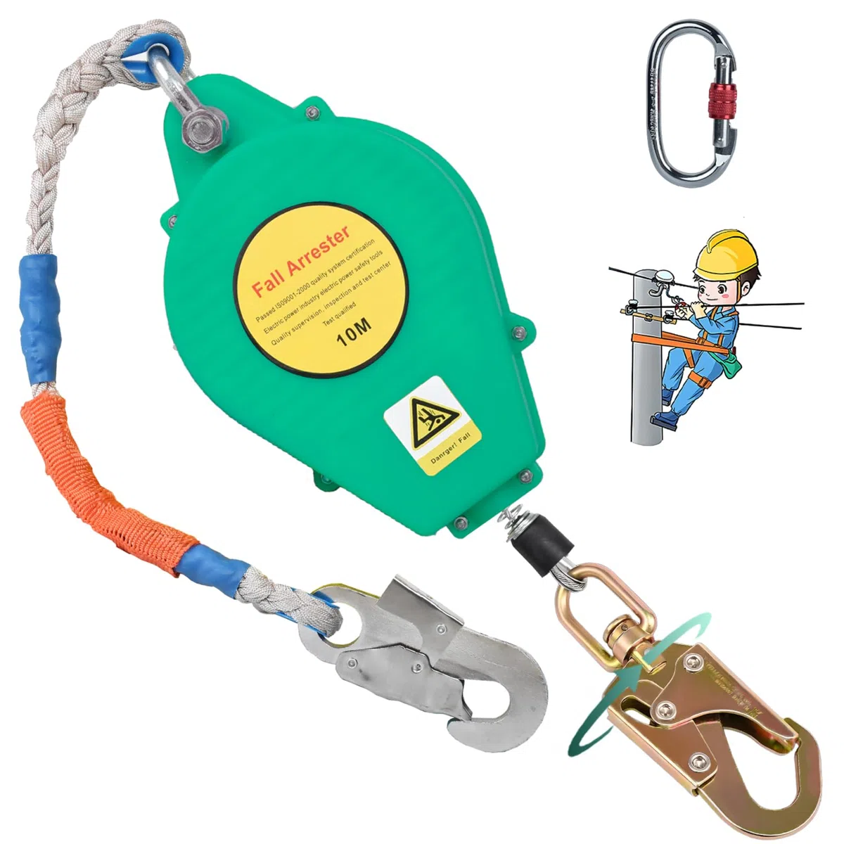 Dispositivo Anticaduta Retrattile Certificato 10m, Imbracatura di Sicurezza Anticaduta Tetto con Gancio Rotante, 150kg Dispositivo Sicurezza Anticaduta Tetto/Lavoro Aereo(Verde,10m)
