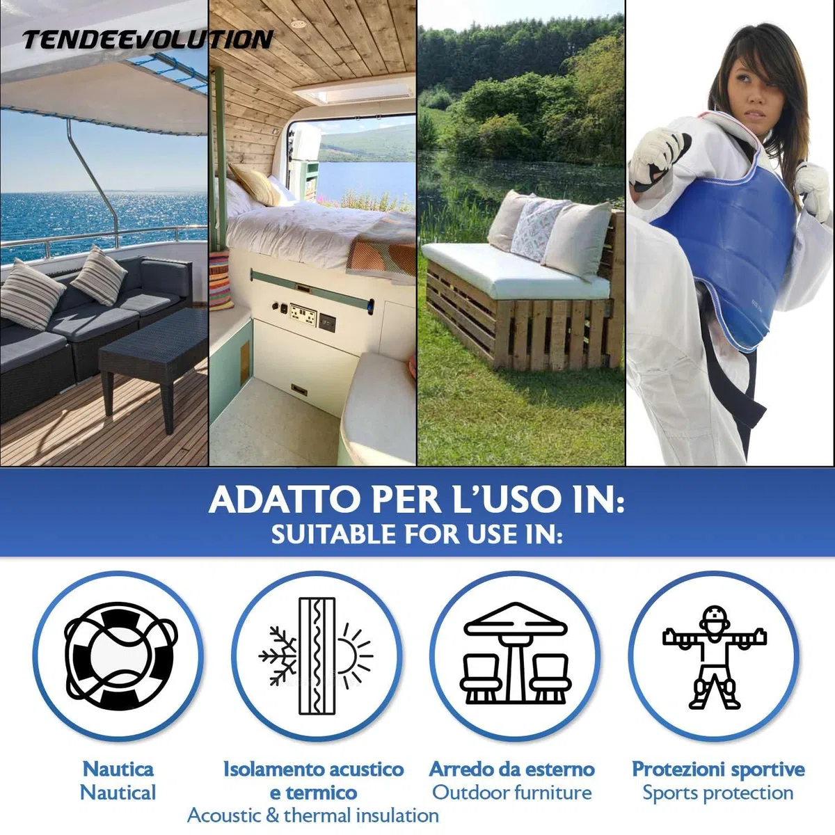 TENDEEVOLUTION Gomma EVA, Gommapiuma per Imbottitura 200x100 cm, Densità 30, Spessore 1-10 cm. Schiuma EVA a Cellula Chiusa, Gomma EVA Bianca per Nautica, Fai da Te e Imbottiture (Spessore 3 cm)