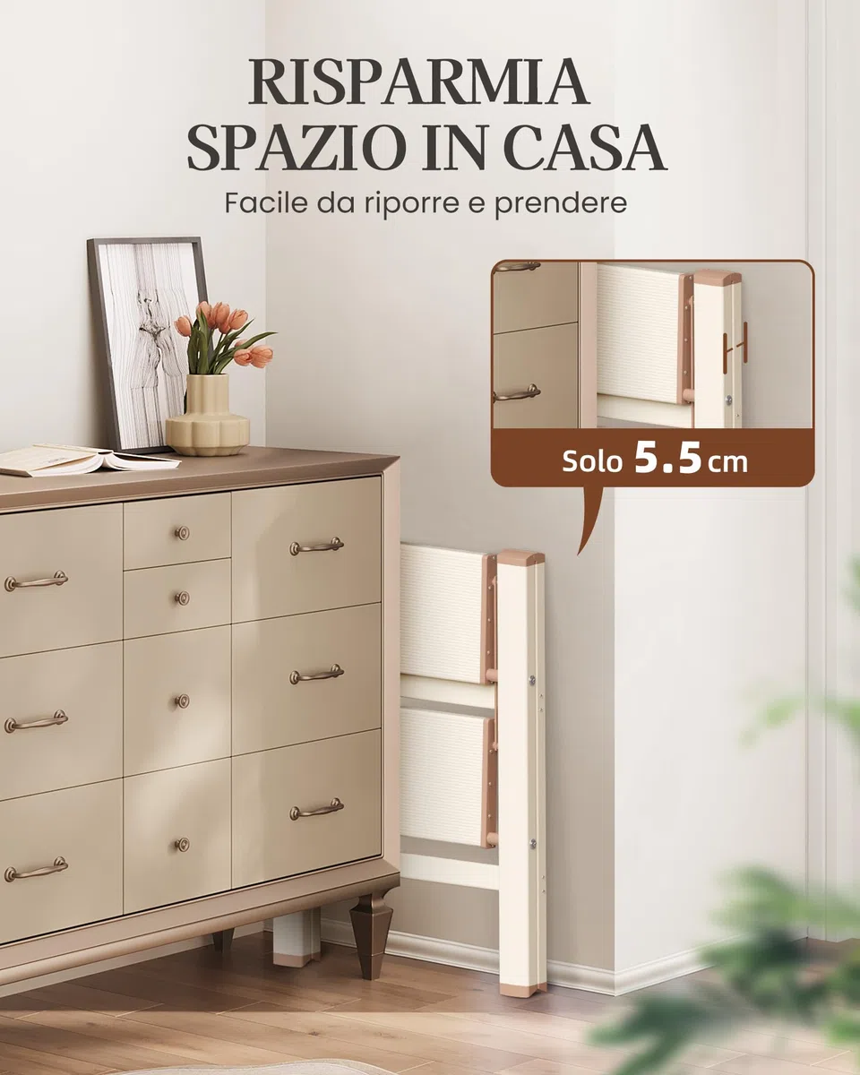 Scala a 2 Gradini, Sgabello Piegevole con Pedale Largo Antiscivolo in Alluminio Leggero ma Resistente, Portata 150 kg, Design Moderno Carino per Spazi Domestici Interni