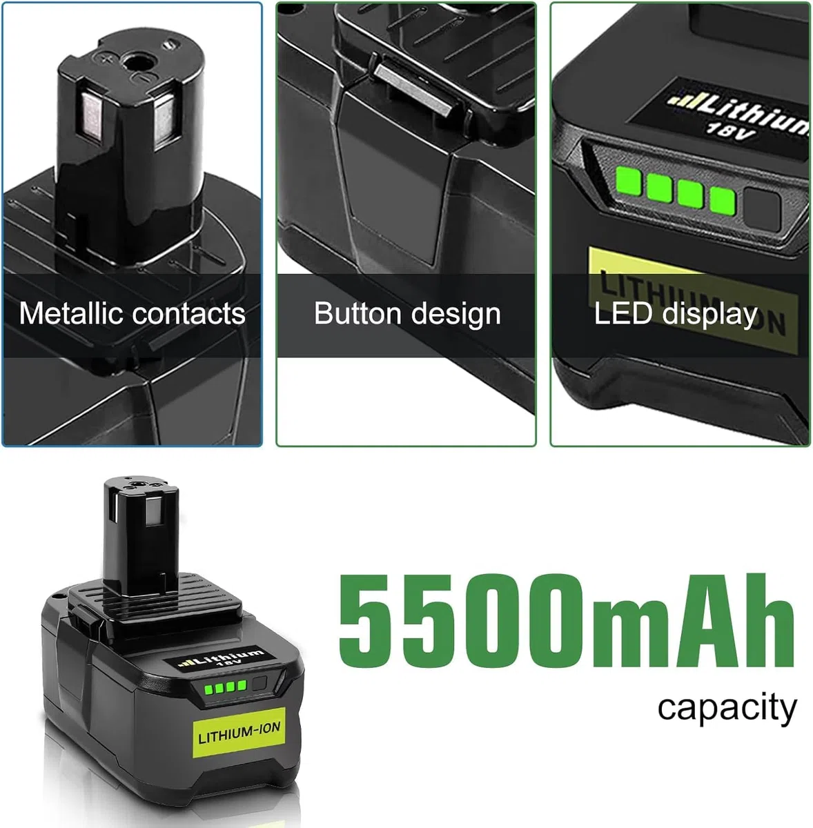2 * Batteria per Ryobi 18V 5.5Ah Exemoro batteria di ricambio e BCL14181H 9.6V-18V caricabatterie di ricambio per Ryobi RB18L50 RB18L40 RB18L30 RB18L25 RB18L20 RB18L15 P108 P189 P190 P191 P192 etc