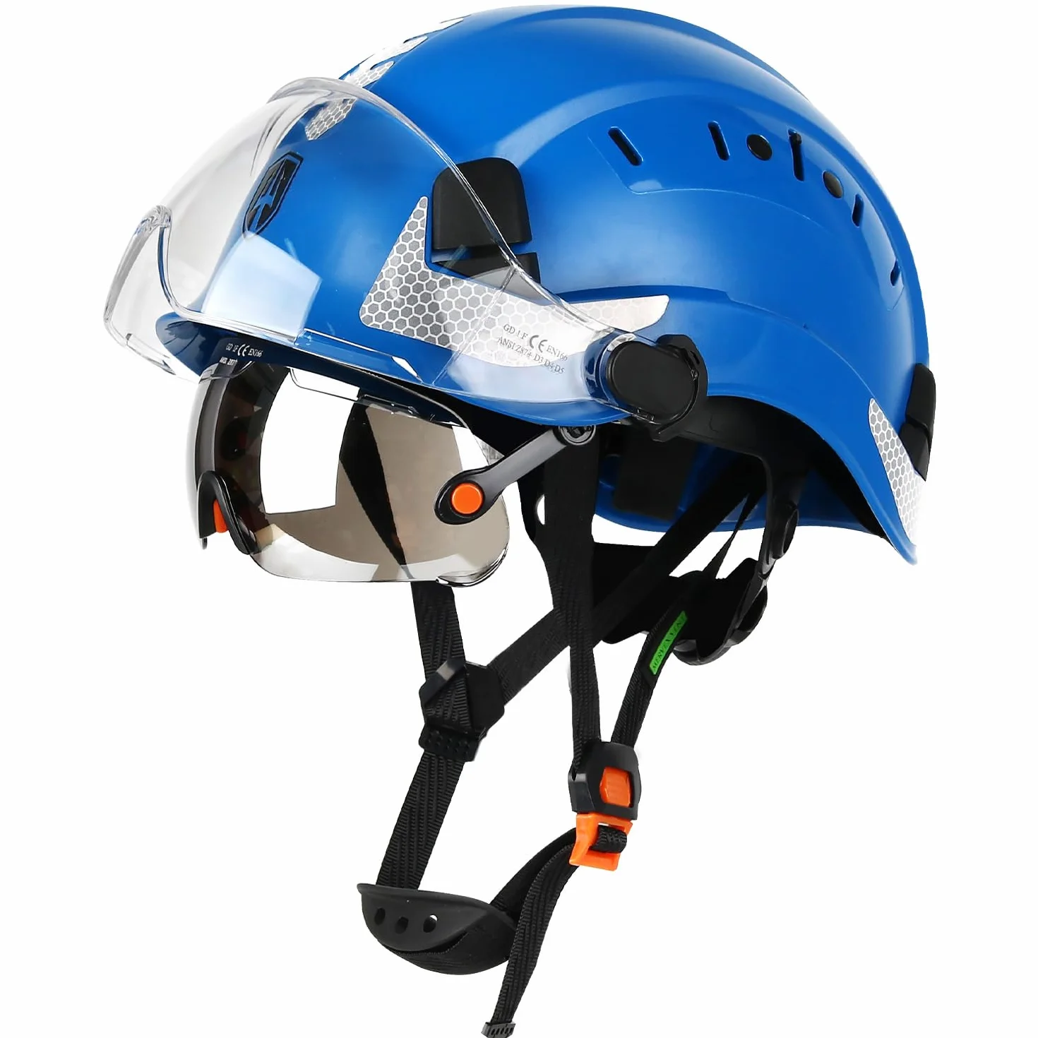 GREEN DEVIL Casco protettivo industriale certificato EN397 & EN166 con visiera colorata + trasparente, casco di sicurezza con doppia visiera per costruzione, artigianato e industriale, casco di