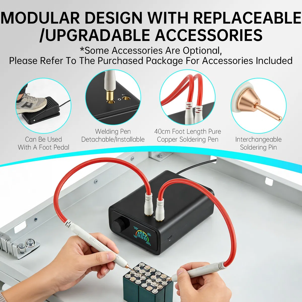 Saldatrice a Punti Senza Fili 11340 W, Saldatore per Batterie con Schermo LCD, Manopola Rotante, Pedale e Penna, 5000 mAh, Saldatura 0,1-0,4 mm per Pacchi Batteria Fai da Te