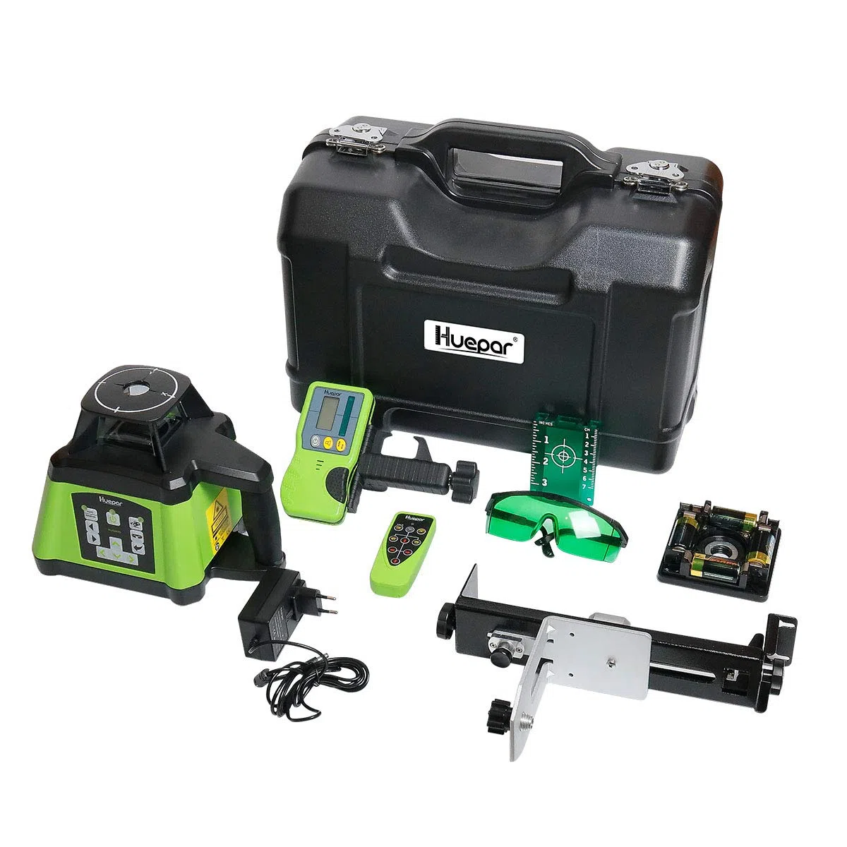 Huepar Livello Laser Verde Autolivellante 360 Rotante, Telecomando Regolabile per Interno/Esterno, Diametro di lavoro di 500m con Ricevitore, con Batteria Ricaricabile & Caricabatterie, RL200HVG