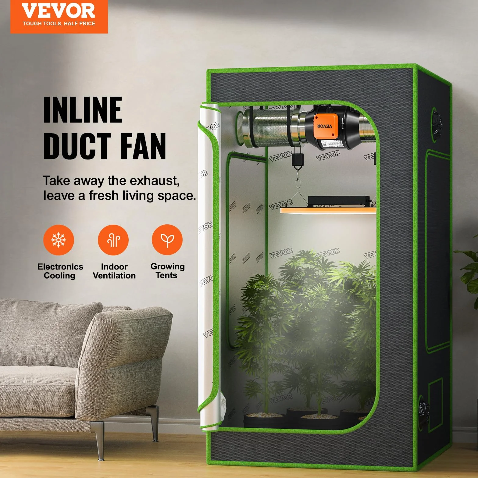 VEVOR Ventilatore Estrazione Condotto in Linea 10 cm HVAC EC Velocità Regolabile, Ventola di Aspirazione a Condotto in Linea Potenza Nominale 25 W 2900 giri/min Rumore a 28 dB, Ventola Estrazione Aria