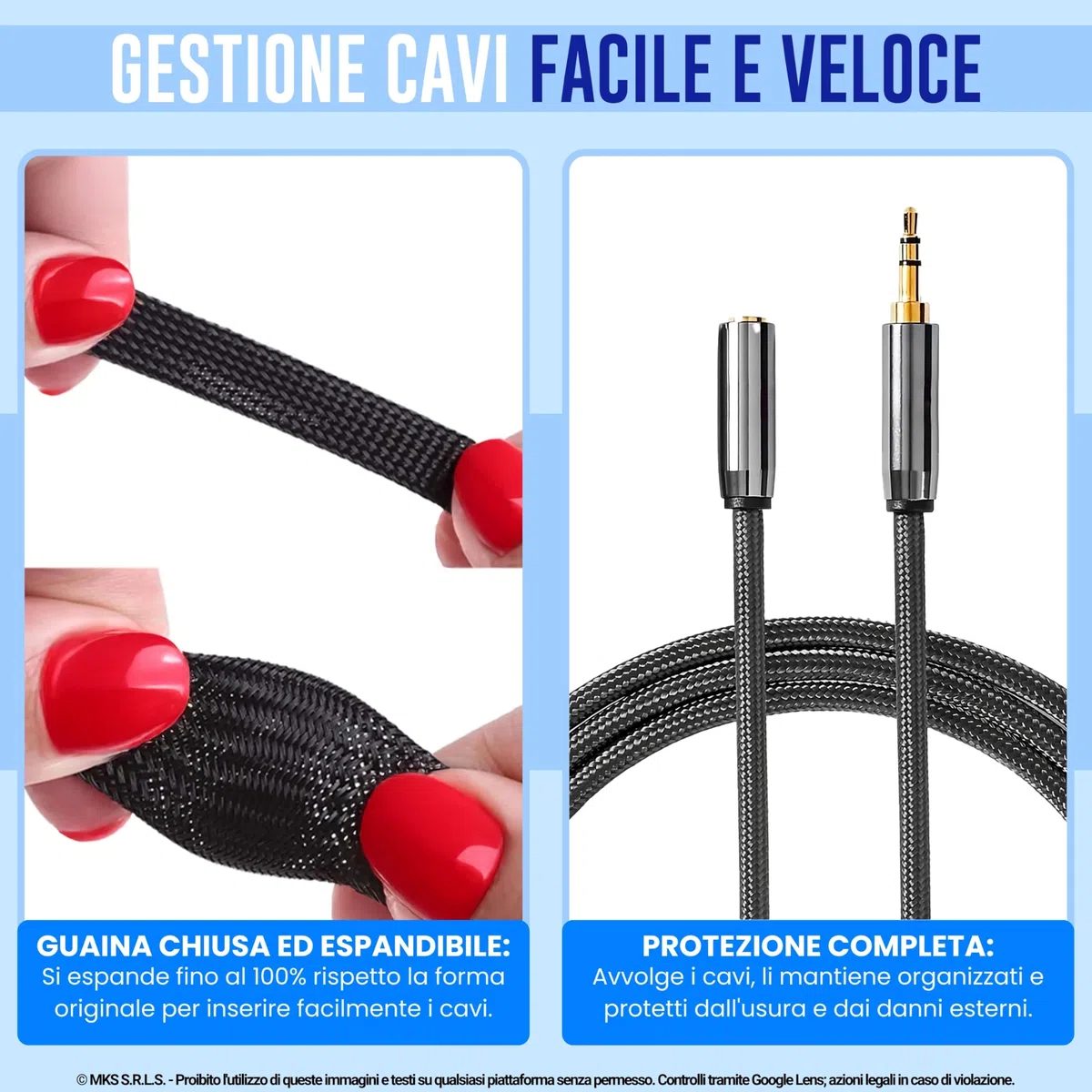 MarketConnect® Guaina Cavi Espandibile Ø 40mm, L 50mt • Raccogli, Proteggi e Nascondi Cavi • NERO • INDUSTRIALE STANDARD